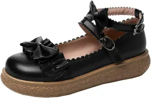 Alsoloveu Women Flats Mary Jane Cosplay Shoes Platform with Ankle Strap