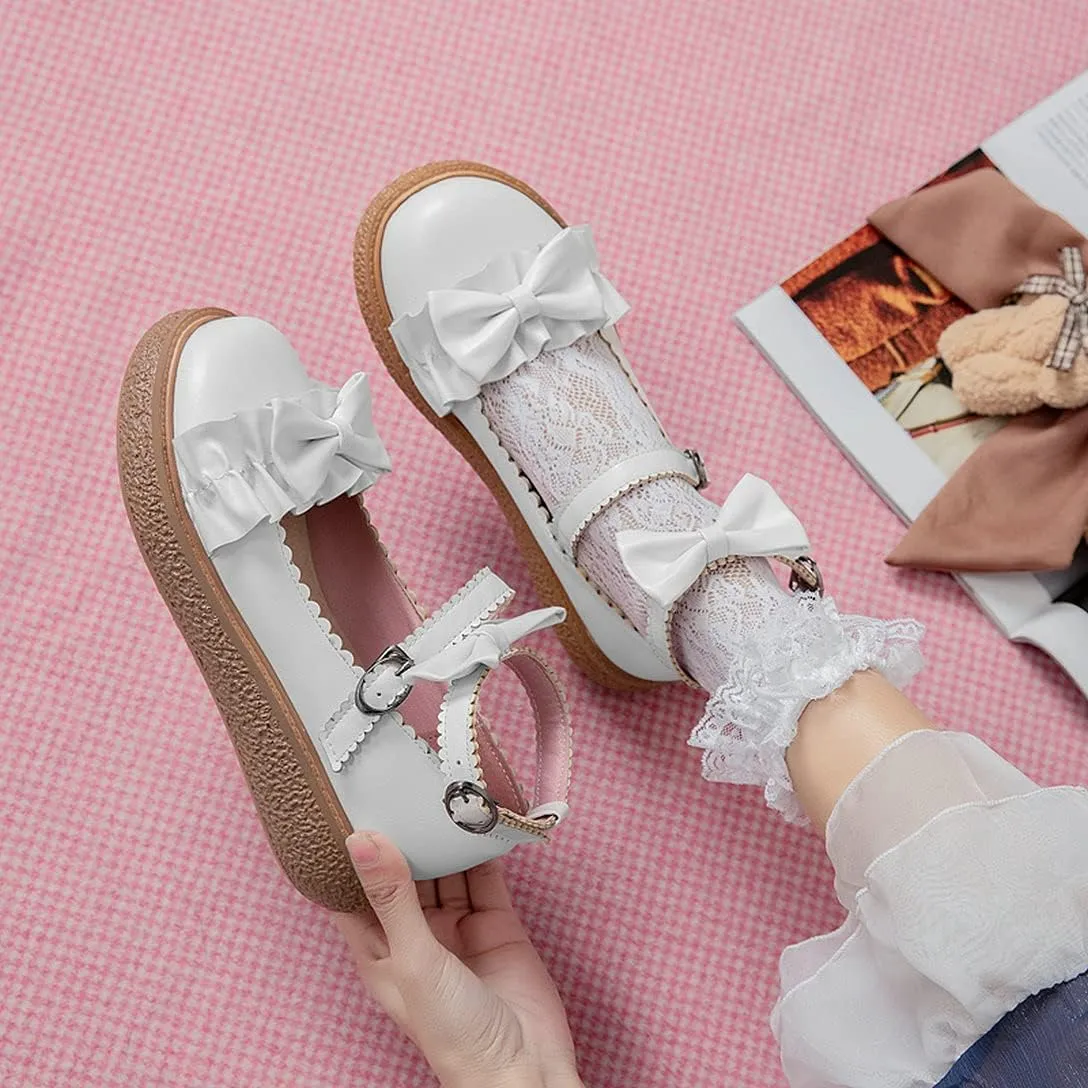 Alsoloveu Women Flats Mary Jane Cosplay Shoes Platform with Ankle Strap