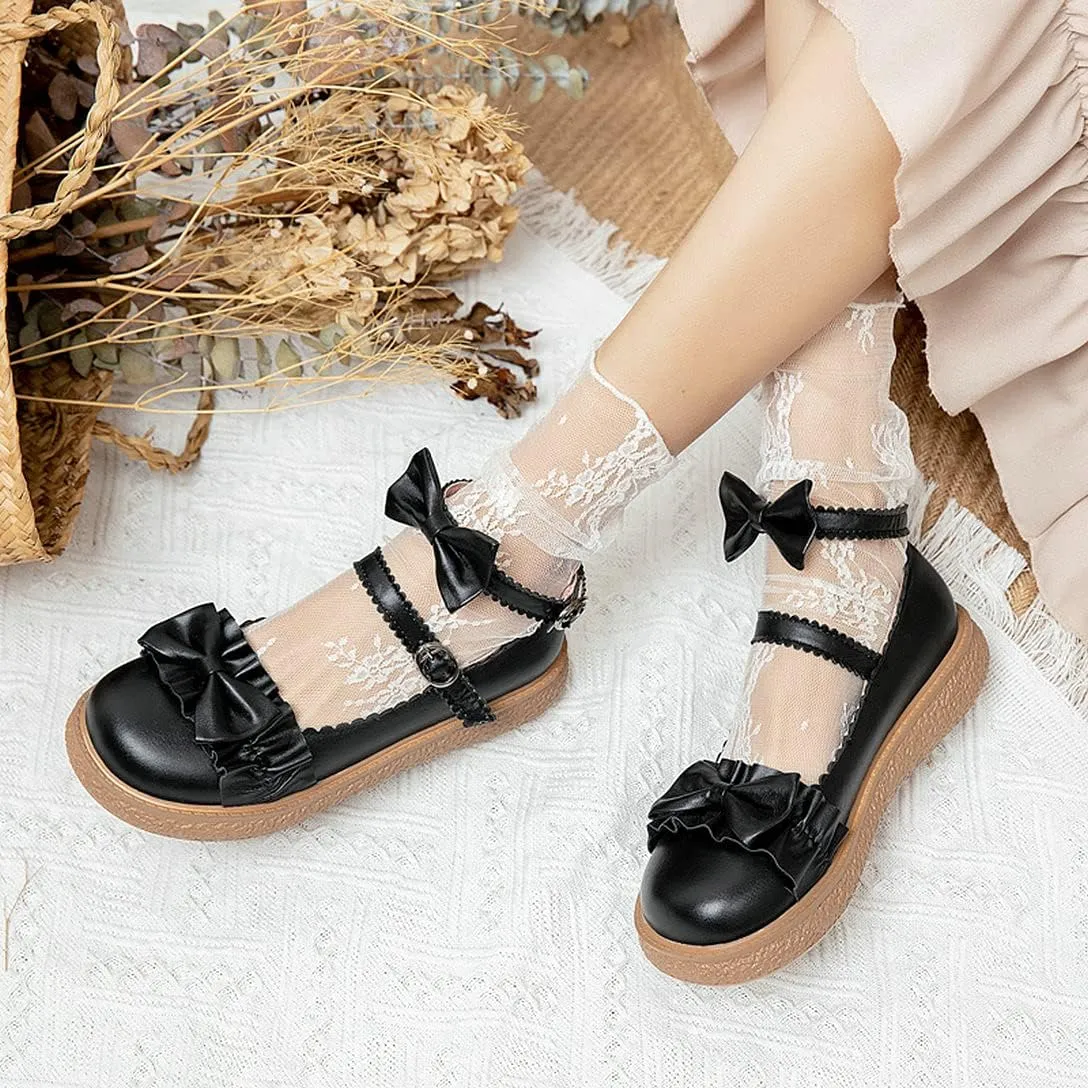 Alsoloveu Women Flats Mary Jane Cosplay Shoes Platform with Ankle Strap