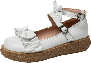 Alsoloveu Women Flats Mary Jane Cosplay Shoes Platform with Ankle Strap