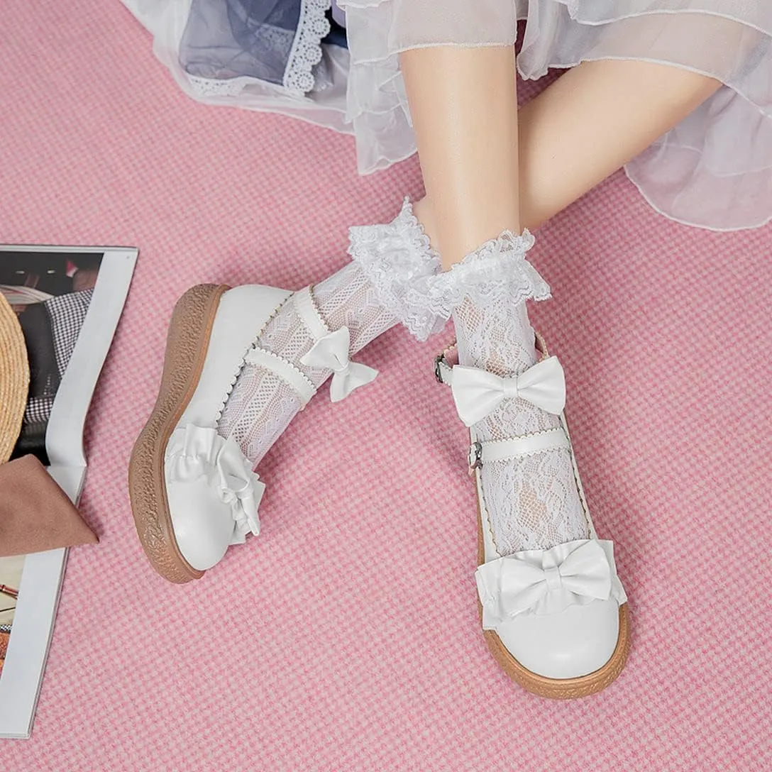 Alsoloveu Women Flats Mary Jane Cosplay Shoes Platform with Ankle Strap