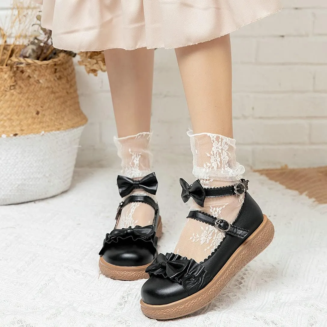 Alsoloveu Women Flats Mary Jane Cosplay Shoes Platform with Ankle Strap