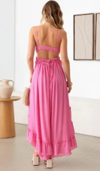 Asymmetric Ruffle Open Back Cutout Flair Dress