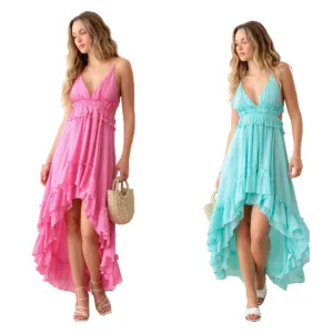 Asymmetric Ruffle Open Back Cutout Flair Dress