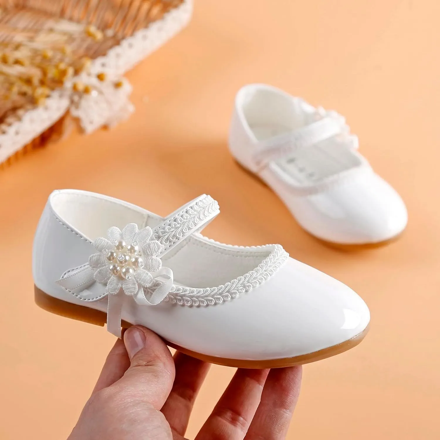 Baby Girls Dress Shoes Mary Jane Ballet Flats Flower Girl School Party Wedding Shoes Girls Slip On Walking Shoes