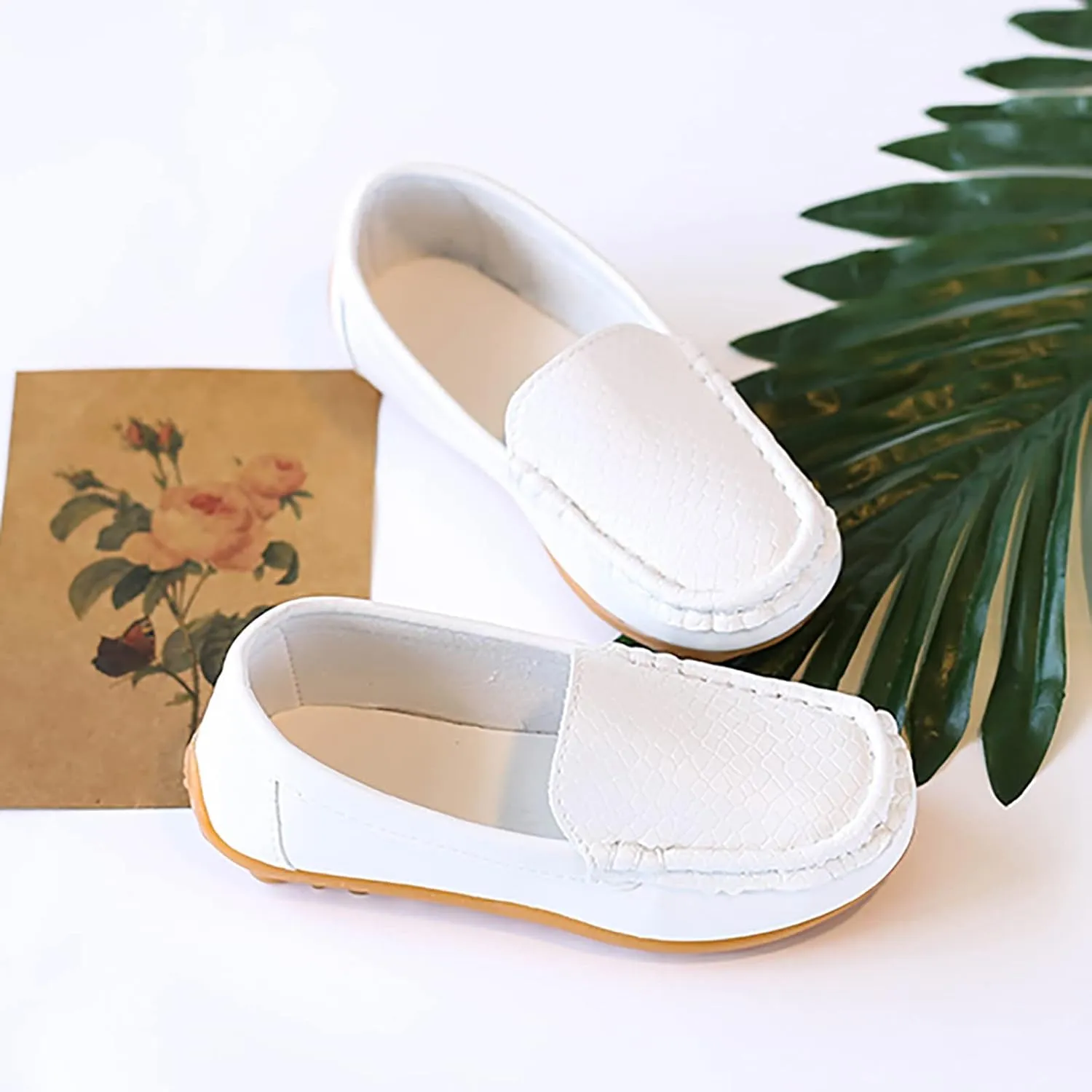 Boys Girls Loafer Shoes Soft Synthetic Leather Slip On Moccasin Flat Boat Dress Shoes Toddler Infant Platform