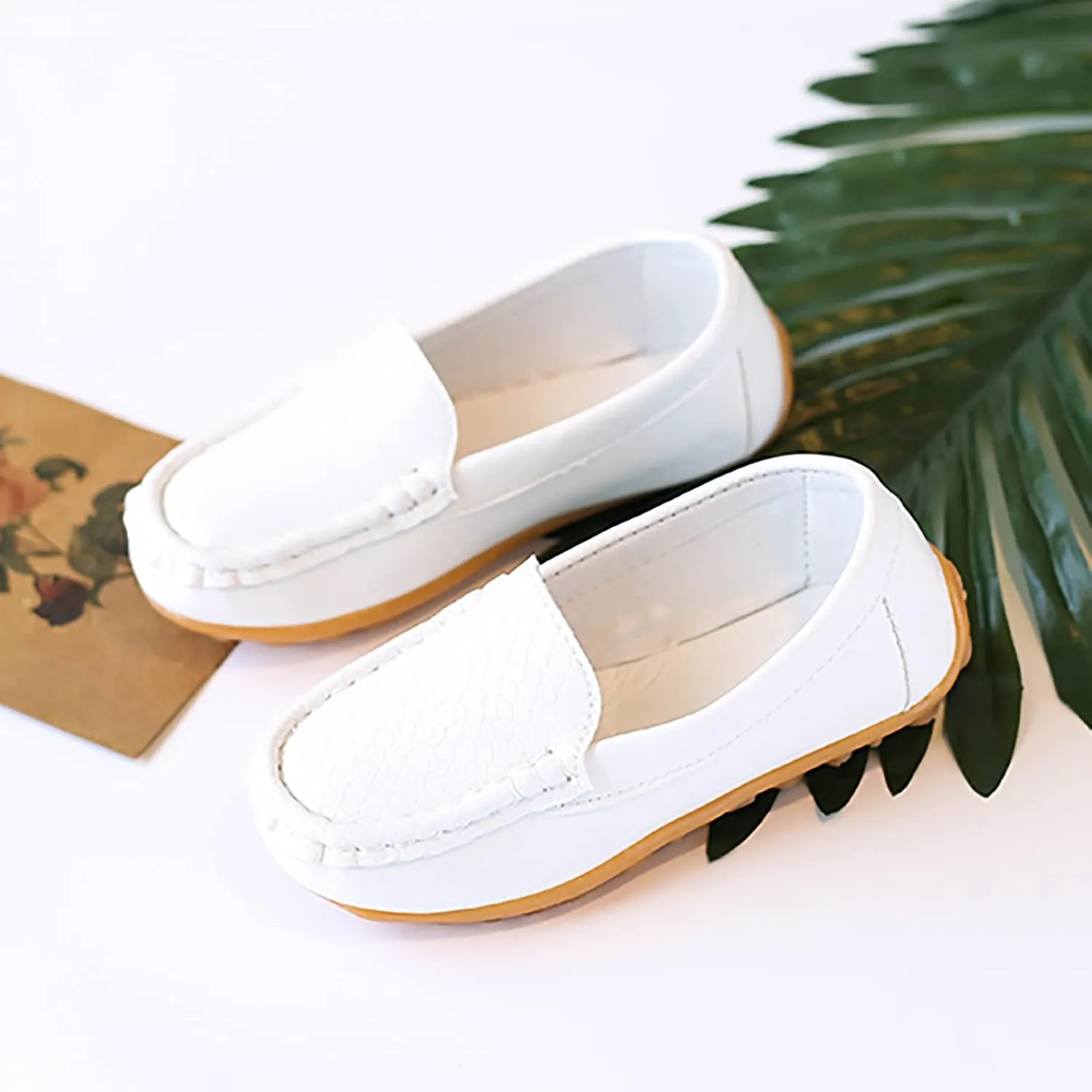 Boys Girls Loafer Shoes Soft Synthetic Leather Slip On Moccasin Flat Boat Dress Shoes Toddler Infant Platform