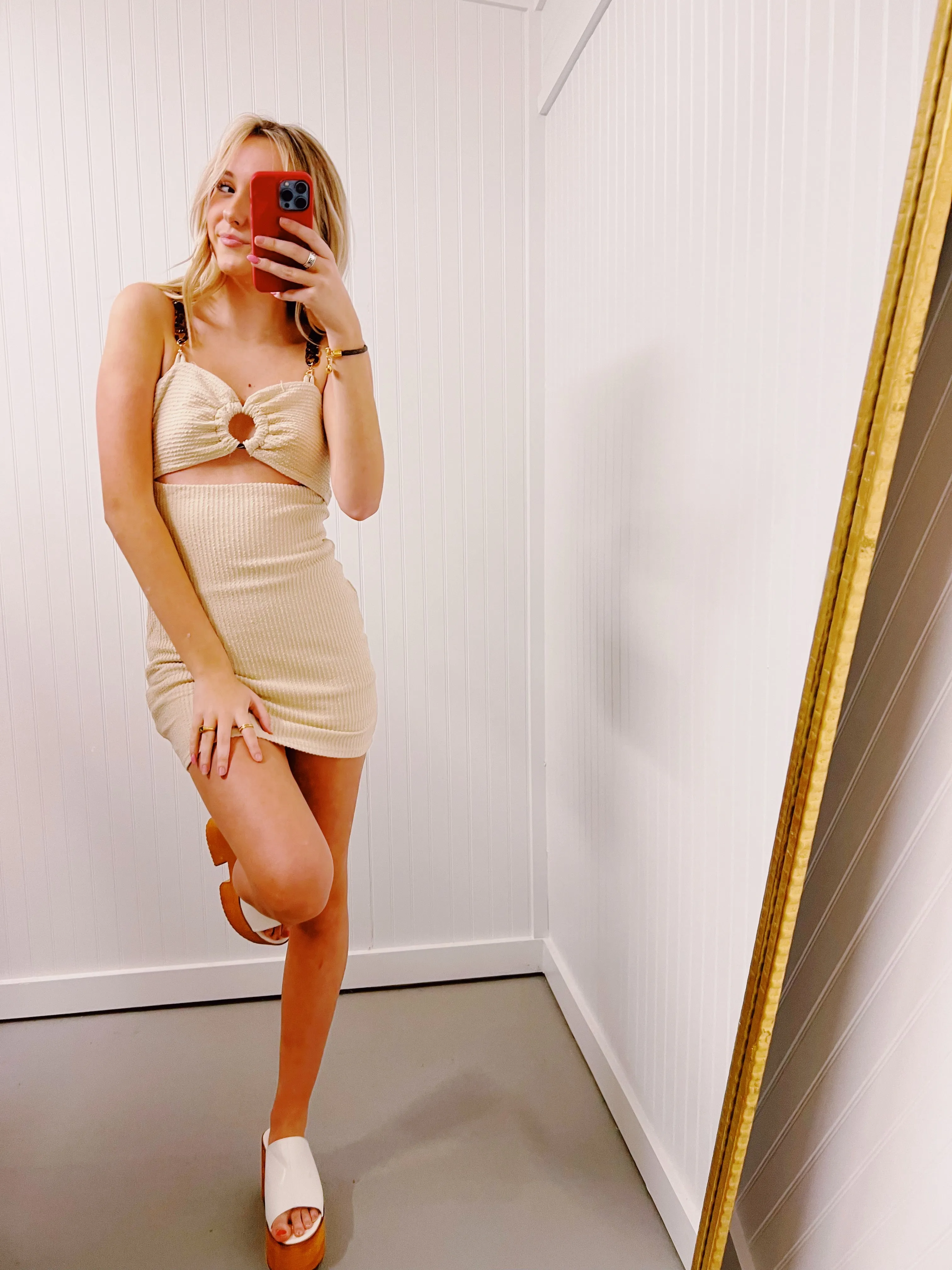 Callie Tortoise Shell Strap Dress - Beige
