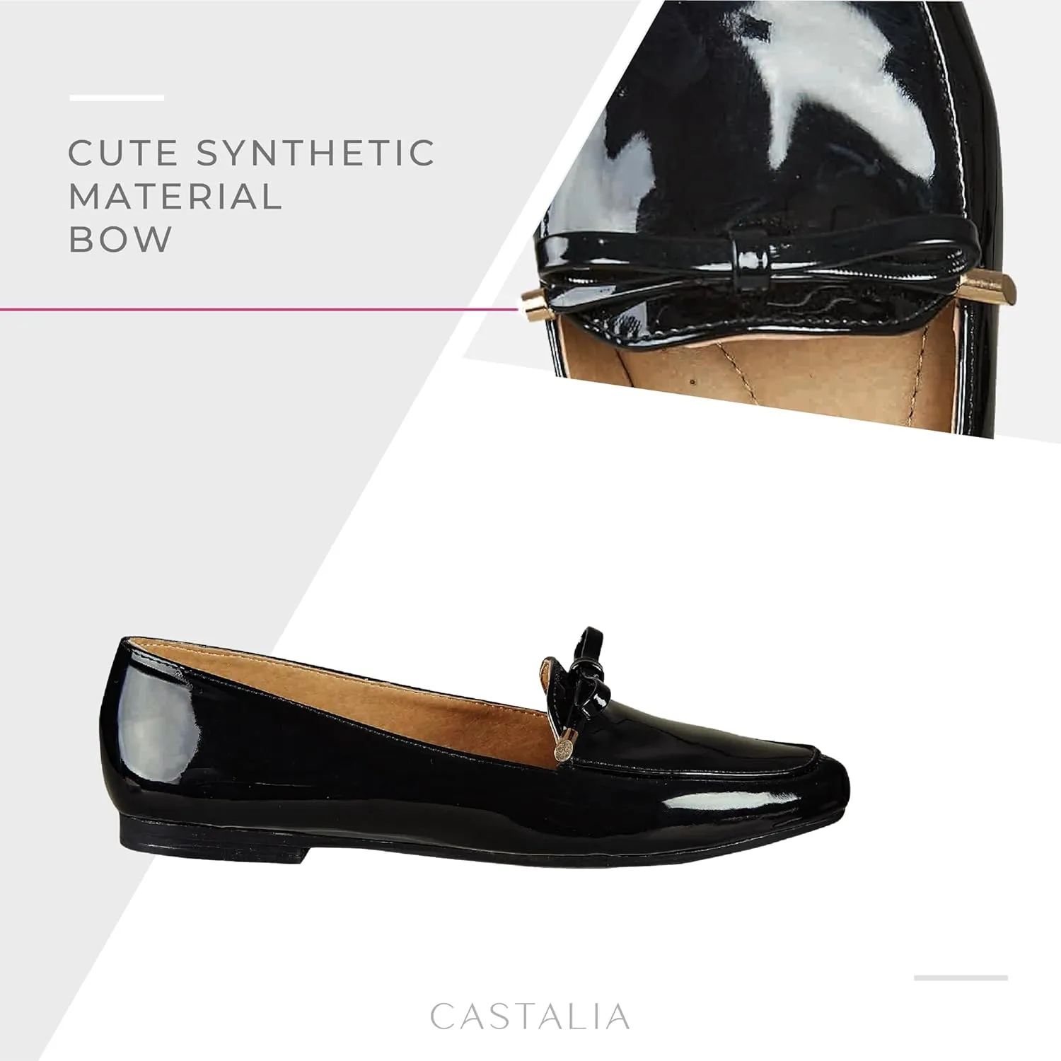 CASTALIA Black Shoes for Women Flats/Loafers Comfortable Dress Shoes for Women, Wide Width Black Dress Shoes. Casual Women Dress Shoes, Flats for Work.