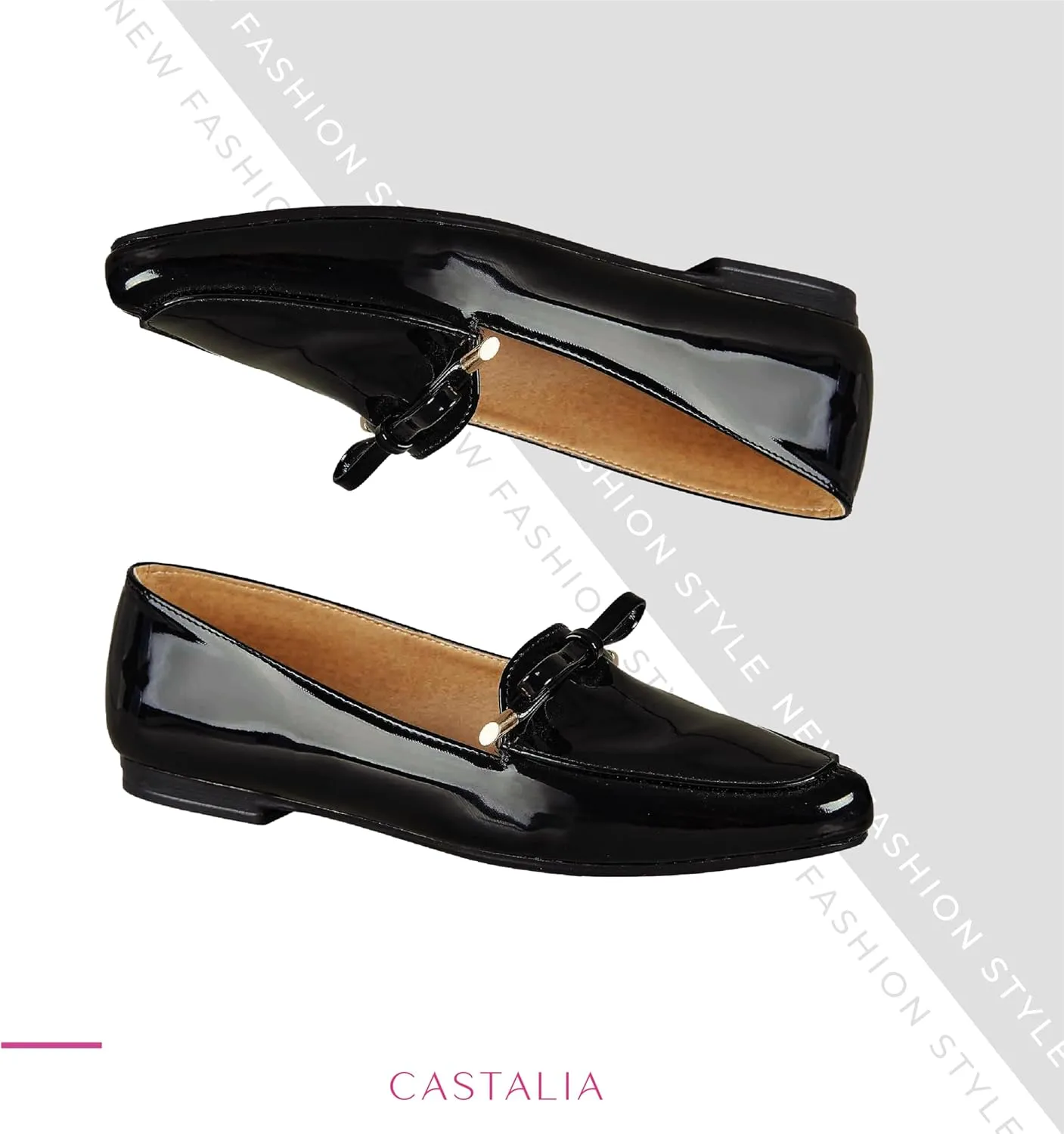 CASTALIA Black Shoes for Women Flats/Loafers Comfortable Dress Shoes for Women, Wide Width Black Dress Shoes. Casual Women Dress Shoes, Flats for Work.