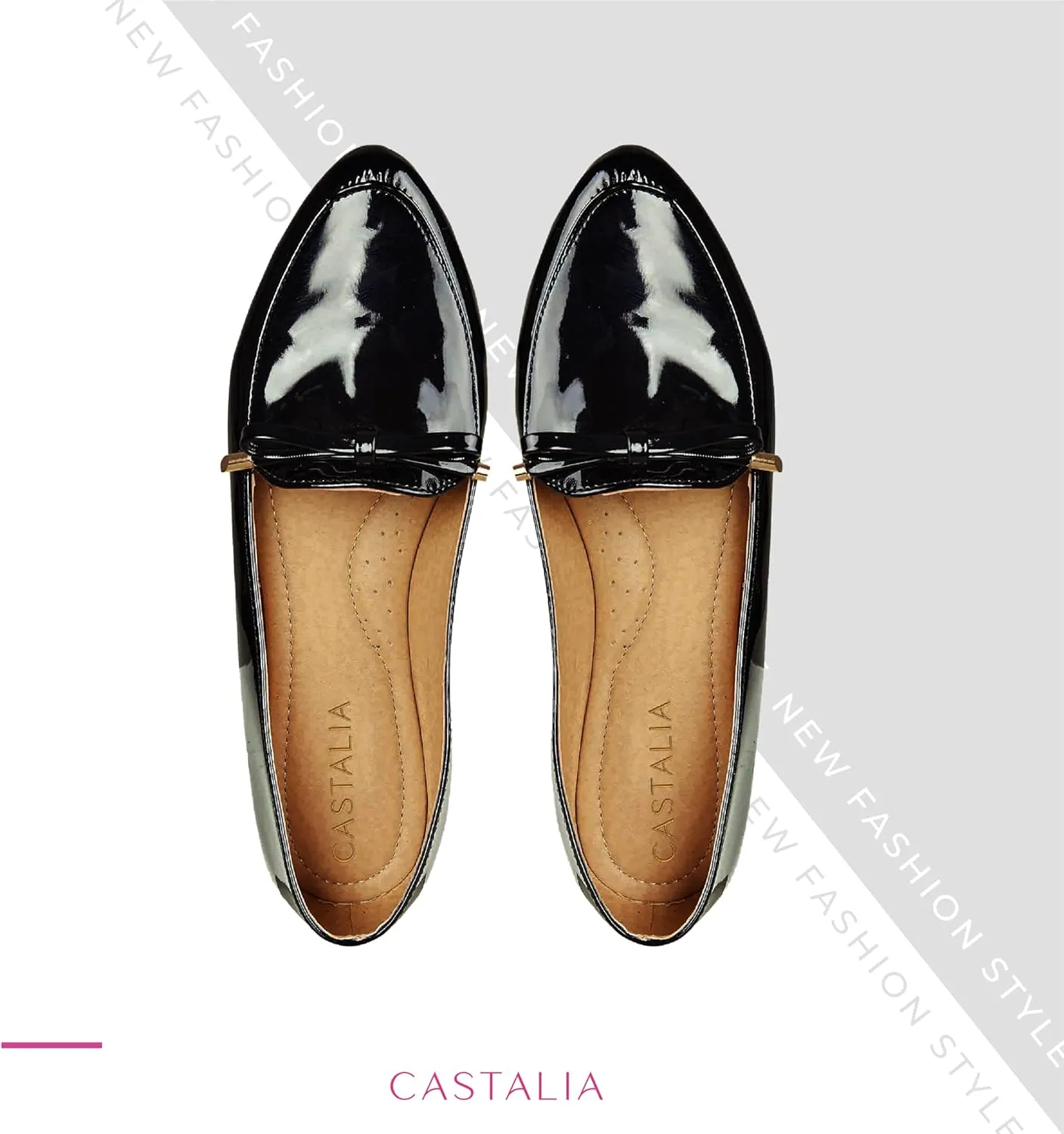 CASTALIA Black Shoes for Women Flats/Loafers Comfortable Dress Shoes for Women, Wide Width Black Dress Shoes. Casual Women Dress Shoes, Flats for Work.