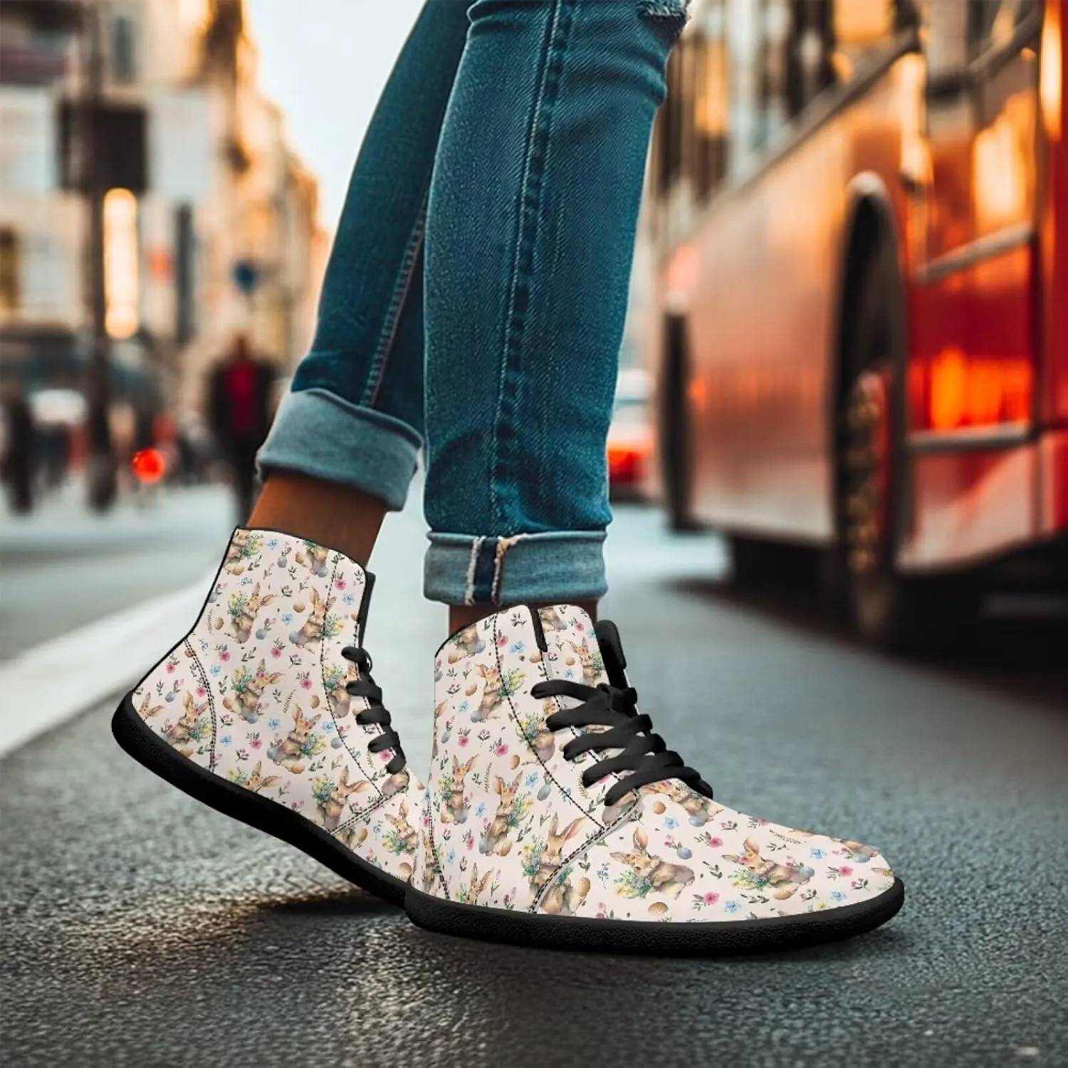 Easter Print High Top Barefoot Shoes - Non-Slip Running Shoes, Men Grounded Footwear, Casual Gym Shoes