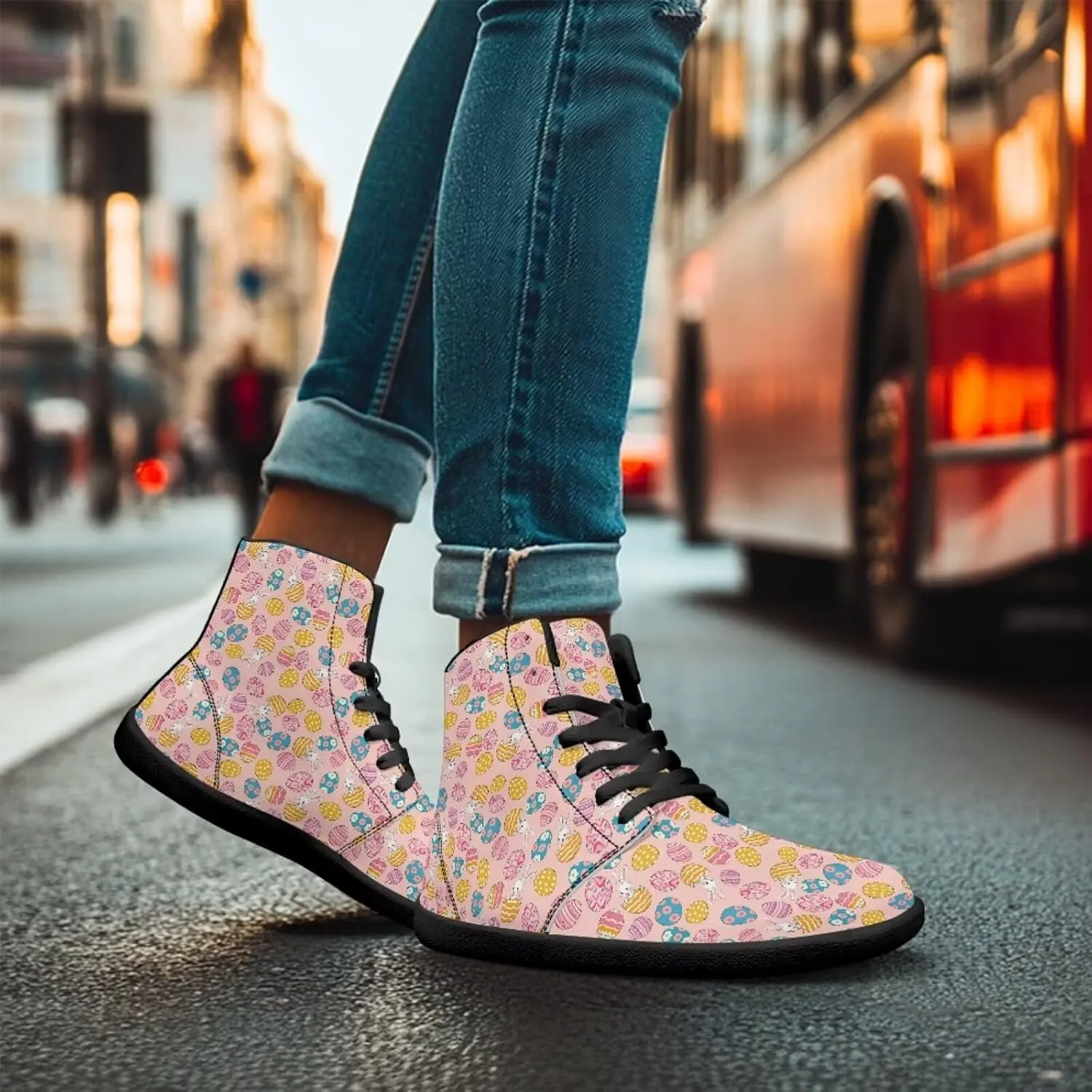 Easter Print High Top Barefoot Shoes - Non-Slip Running Shoes, Men Grounded Footwear, Casual Gym Shoes