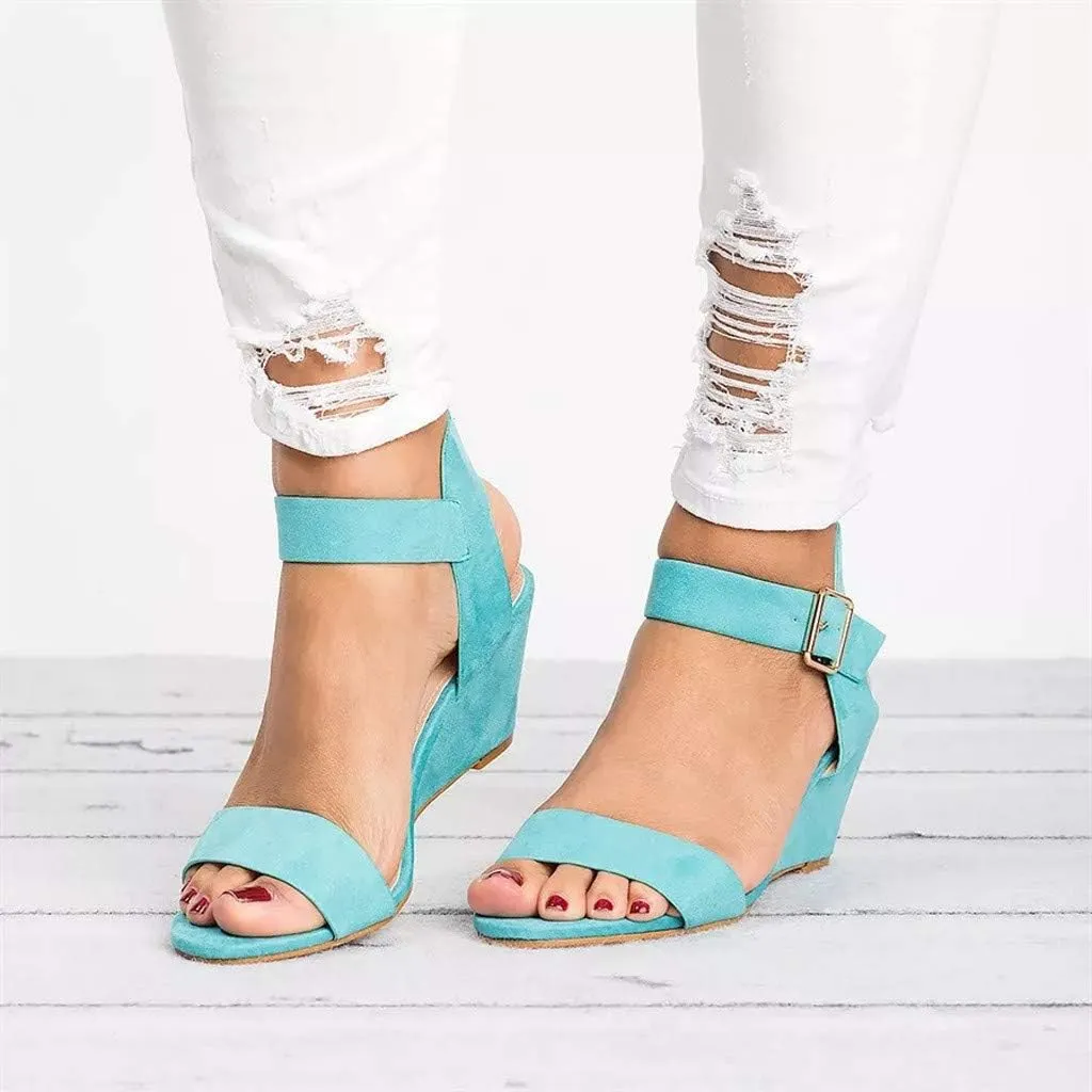 Eduavar Womens Wedge Sandals, Summer Sandals for Women 2023 Open Toe Ankle Strap Wedge Sandals Summer Dress Shoes