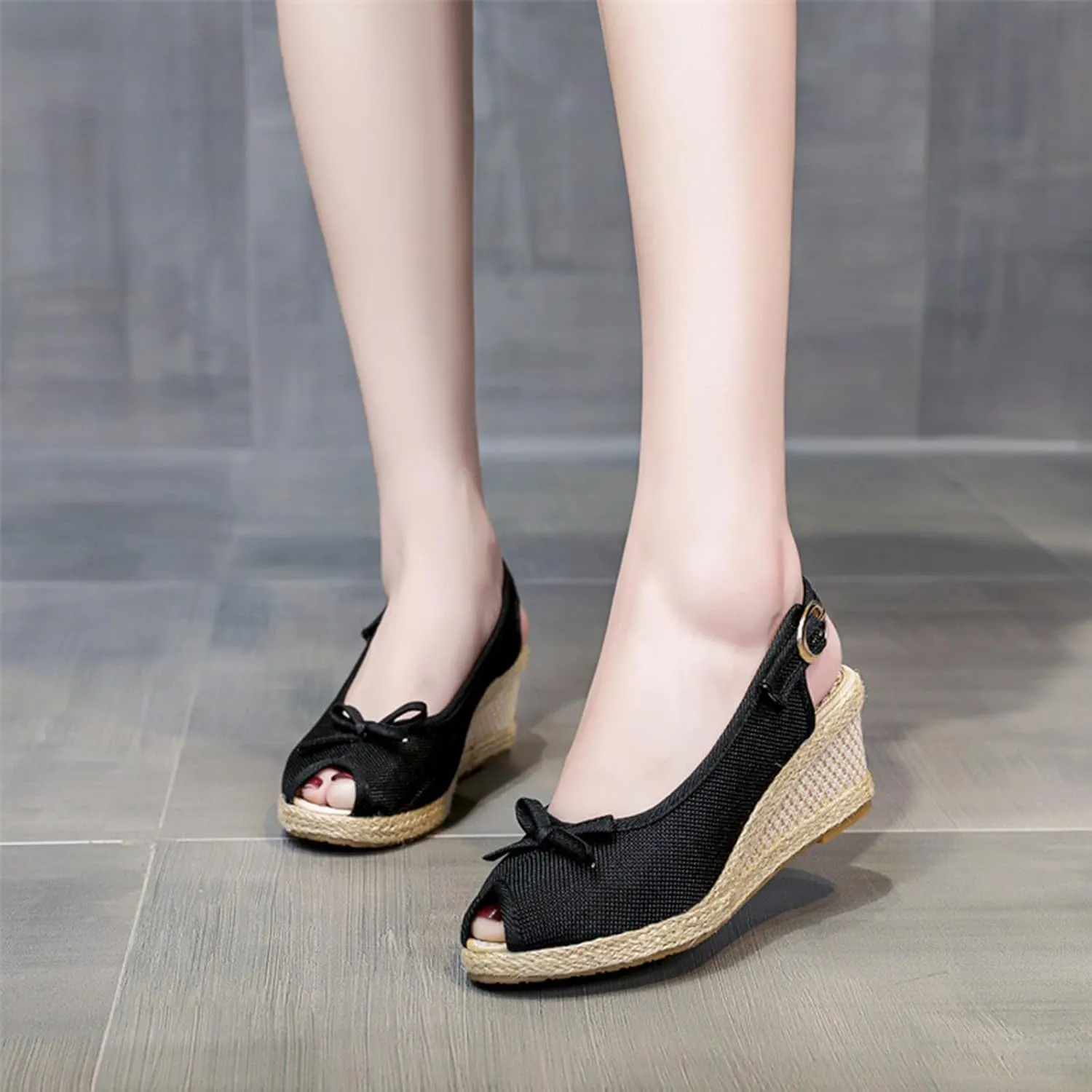 Espadrille Sandals for Women 2025 Summer Platform Wedge Sandals, Closed Toe Ankle Strap Wedges with Arch Support Fashion Bow Open Toe Sandal Casual Slip On Flat