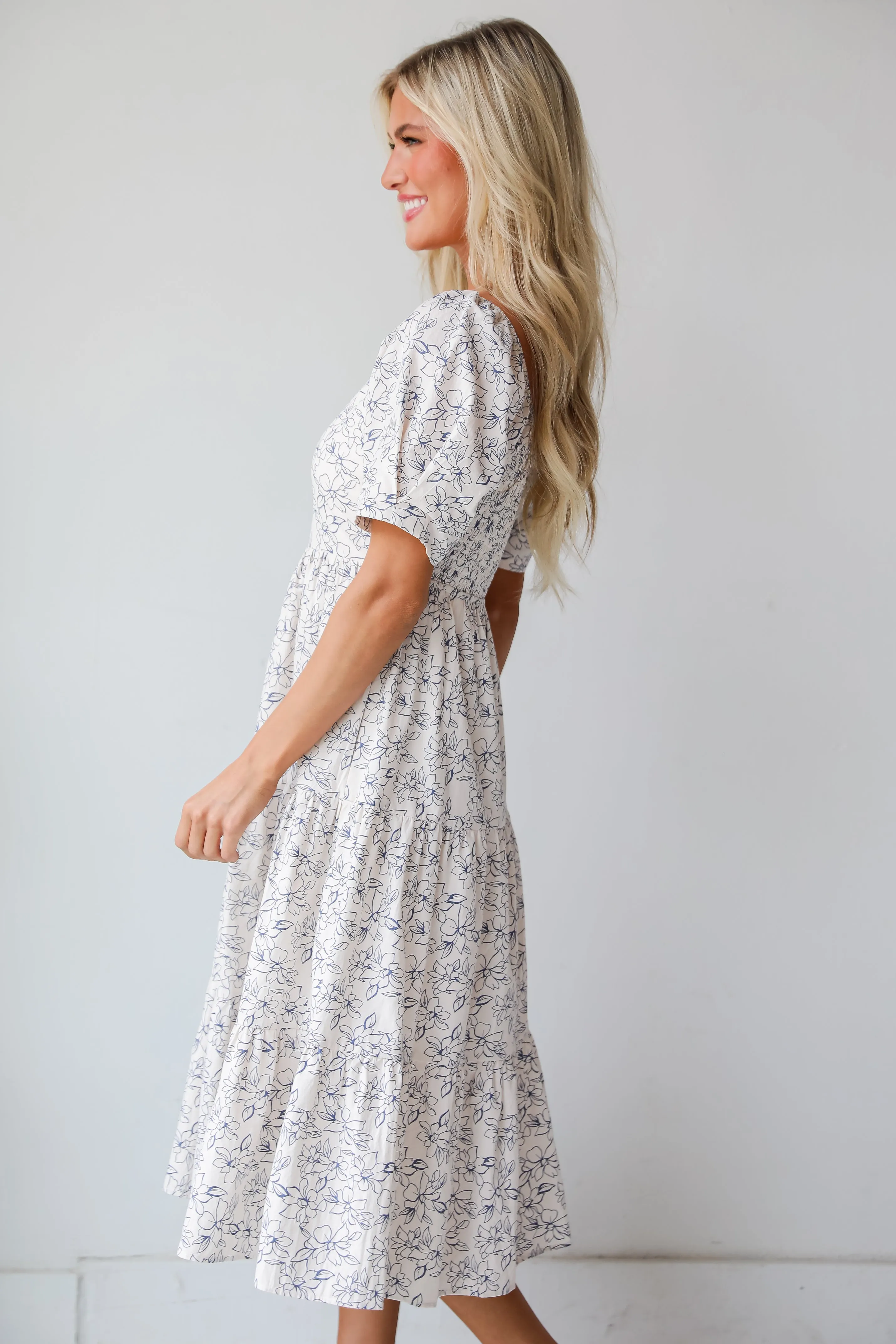 FINAL SALE - True Charm White Tiered Floral Midi Dress