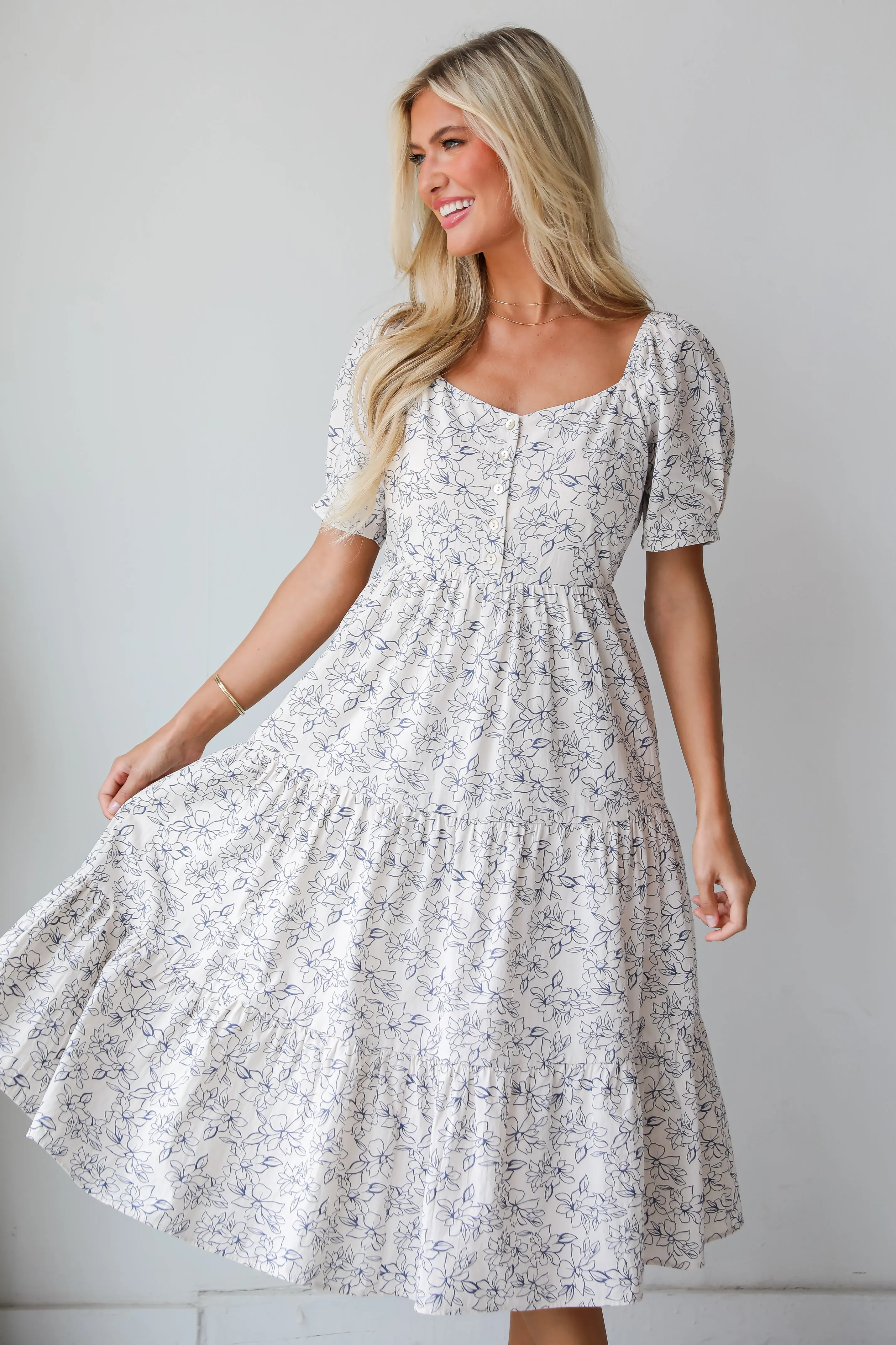 FINAL SALE - True Charm White Tiered Floral Midi Dress