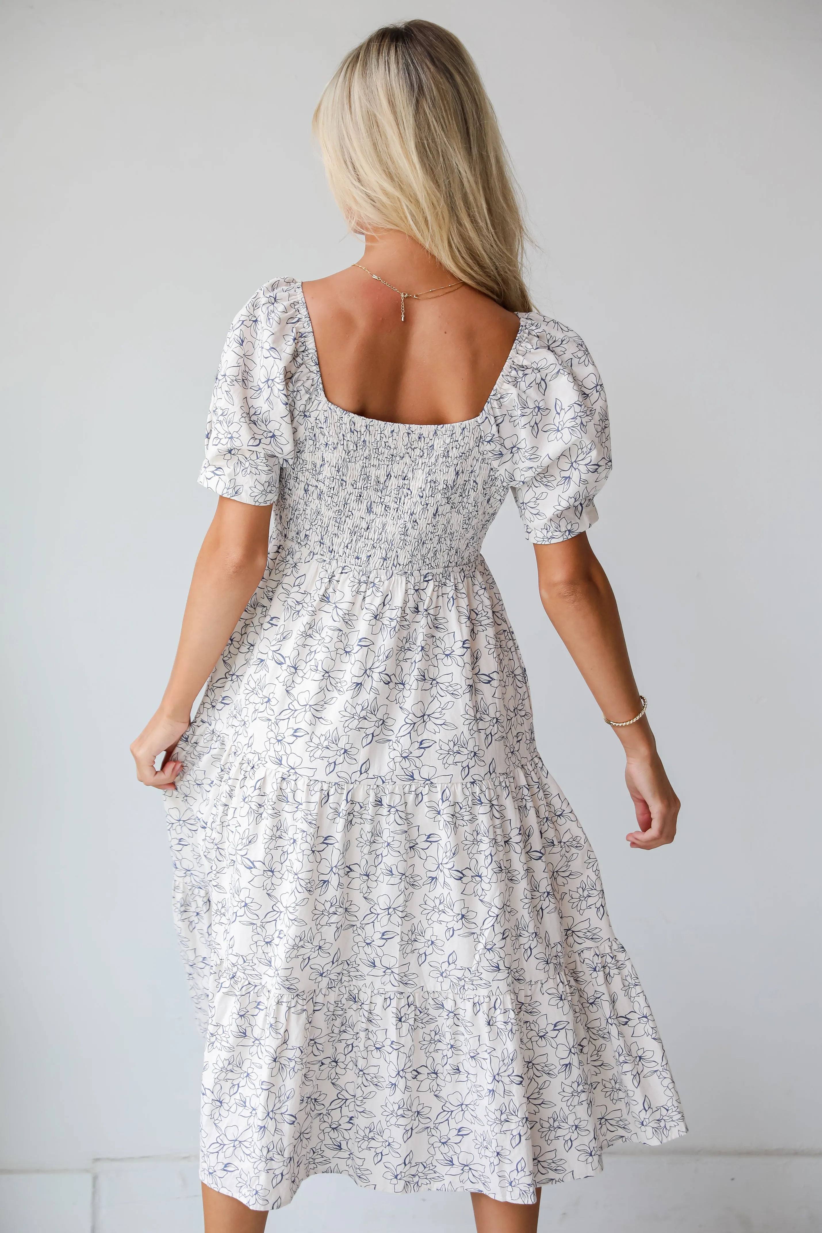 FINAL SALE - True Charm White Tiered Floral Midi Dress