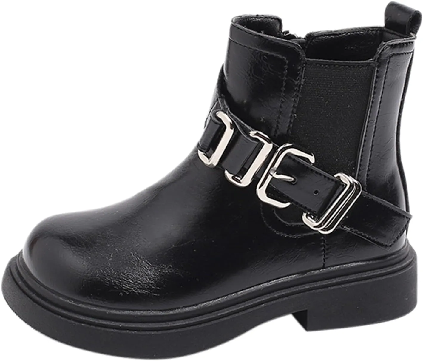 Girls Buckle Ankle Boots with Side Zipper Low Heel Soft Rubber Bottom Fashion Hiking Shoes for Toddler Girl Booties