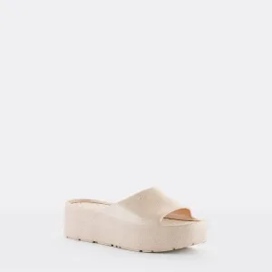 GLITTER FINISH BEIGE PLATFORM SLIDE SANDAL