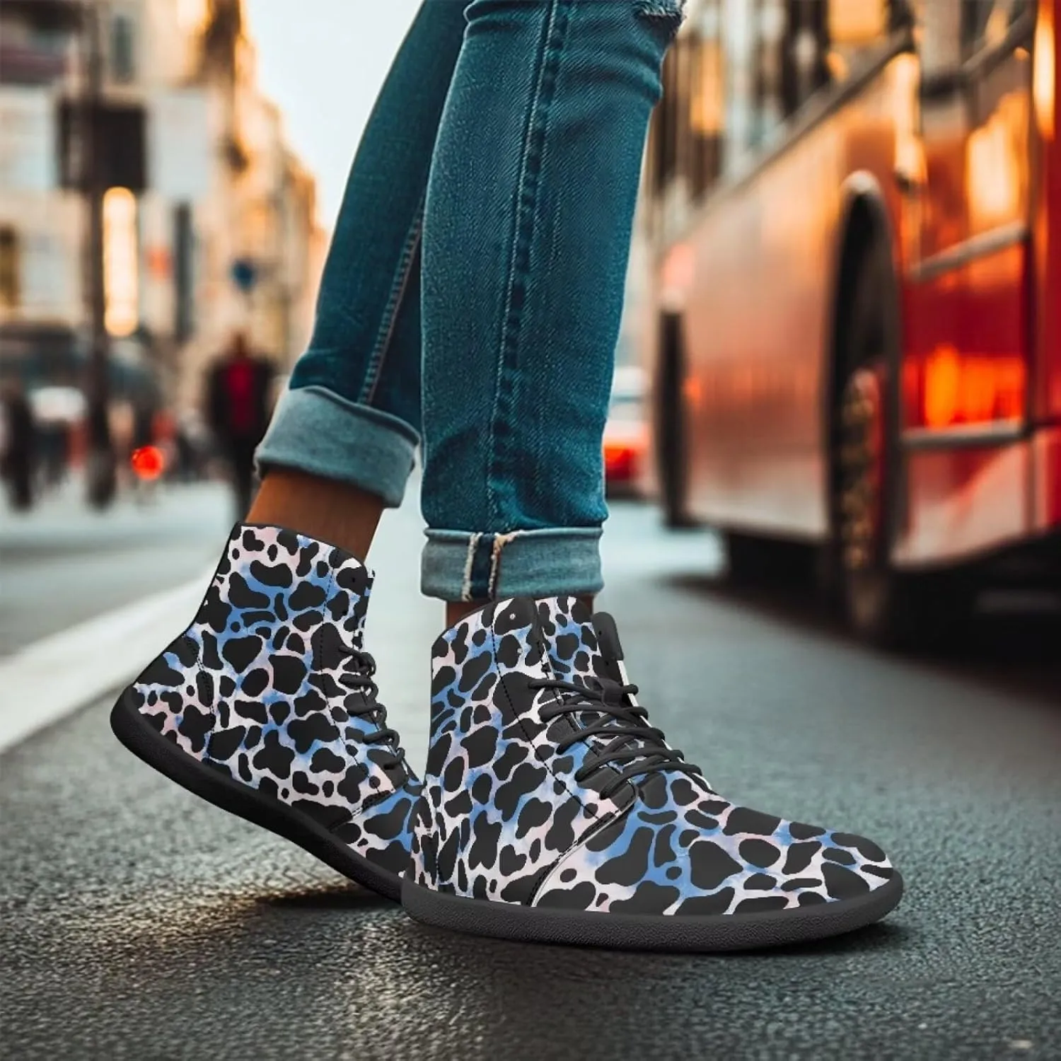 High Top Animal Print Barefoot Running Shoes for Men Grounded Footwear Wide Toe Box Gym Shoes Casual Mens Shoes