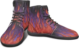 High Top Lightning Flame Pattern Zero-Drop Barefoot Shoes PU Leather Running Shoes Grounding Shoes for Men