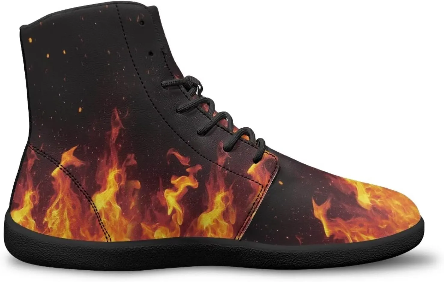 High Top Lightning Flame Pattern Zero-Drop Barefoot Shoes PU Leather Running Shoes Grounding Shoes for Men