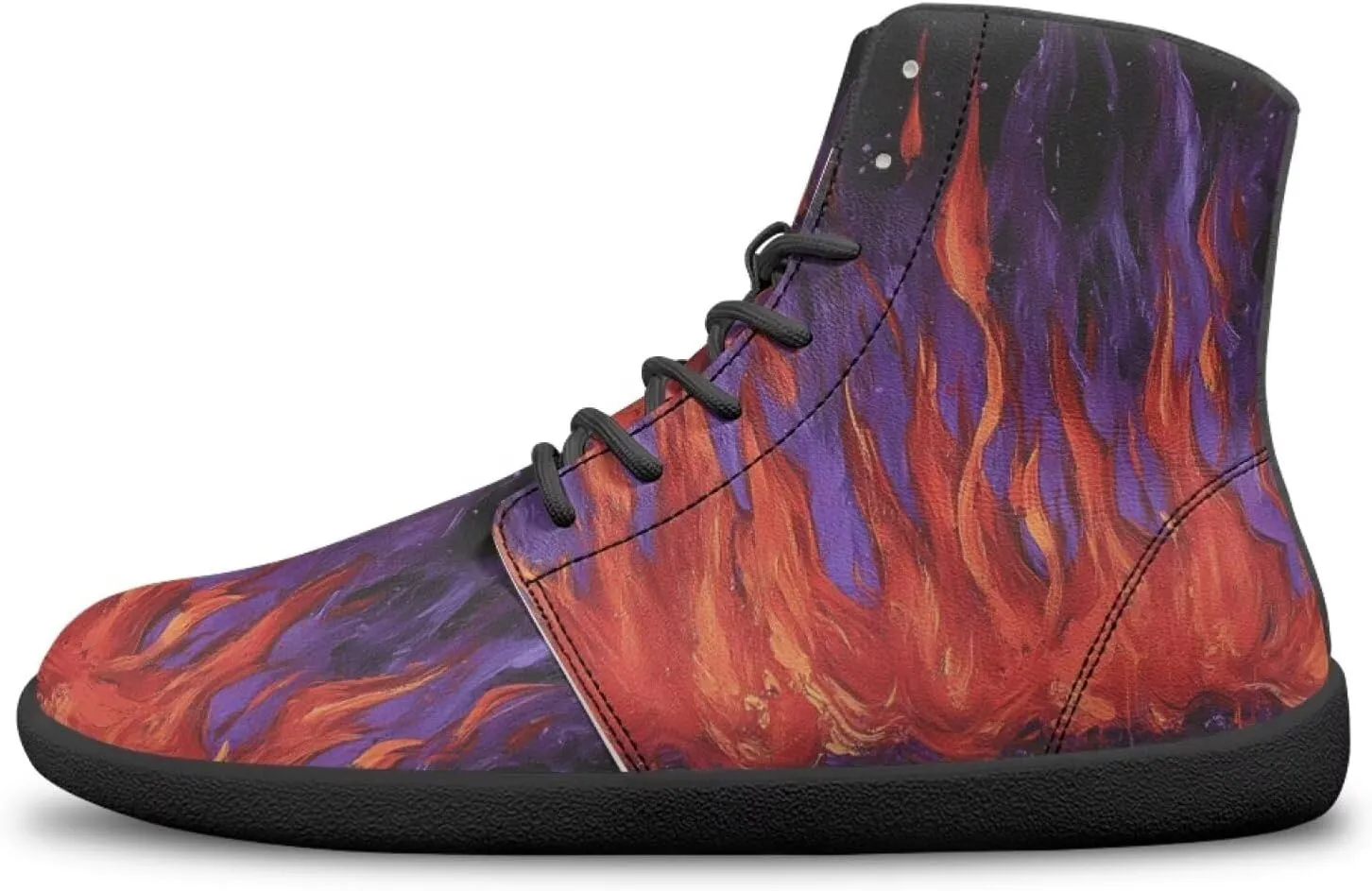 High Top Lightning Flame Pattern Zero-Drop Barefoot Shoes PU Leather Running Shoes Grounding Shoes for Men