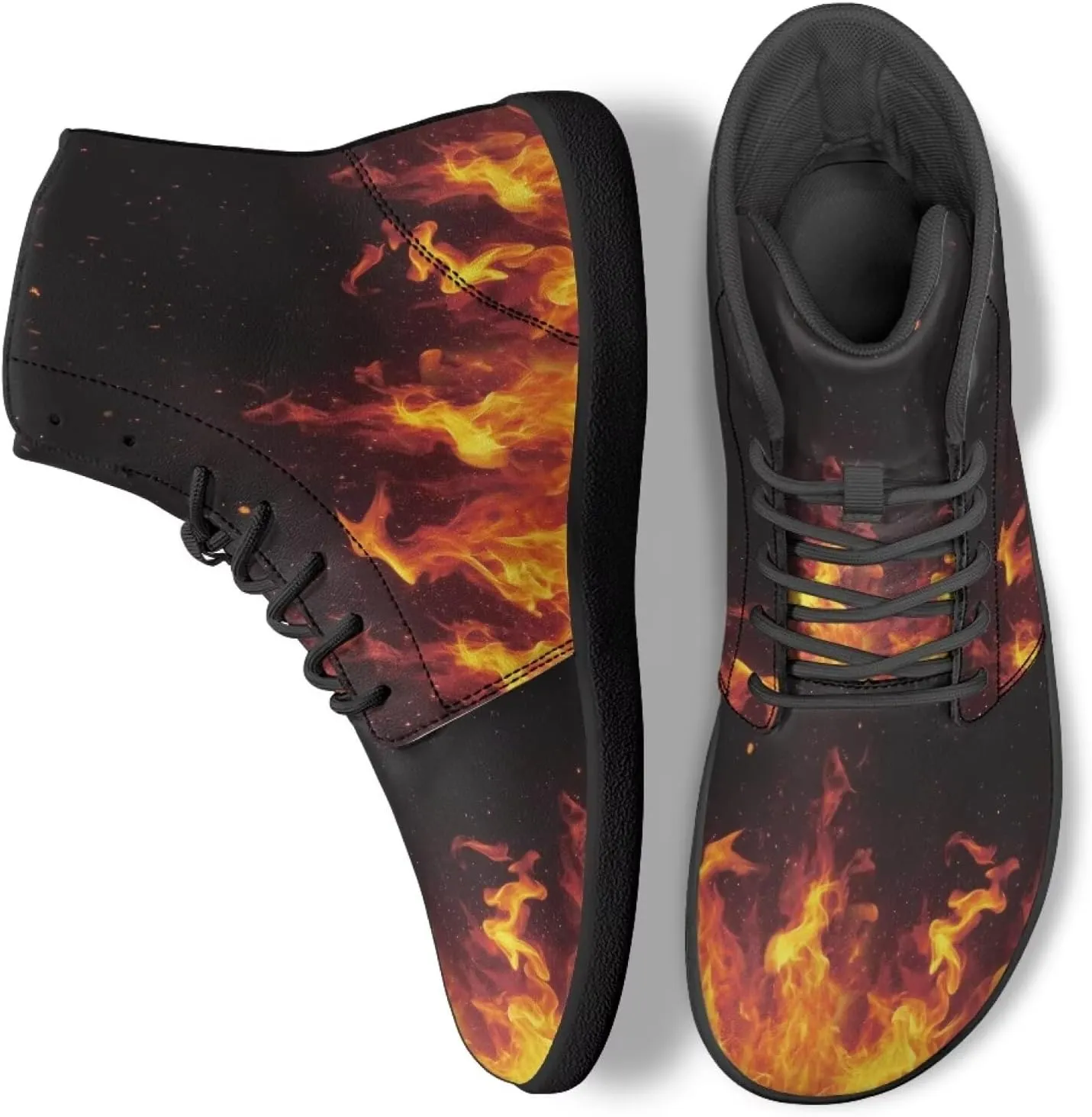 High Top Lightning Flame Pattern Zero-Drop Barefoot Shoes PU Leather Running Shoes Grounding Shoes for Men