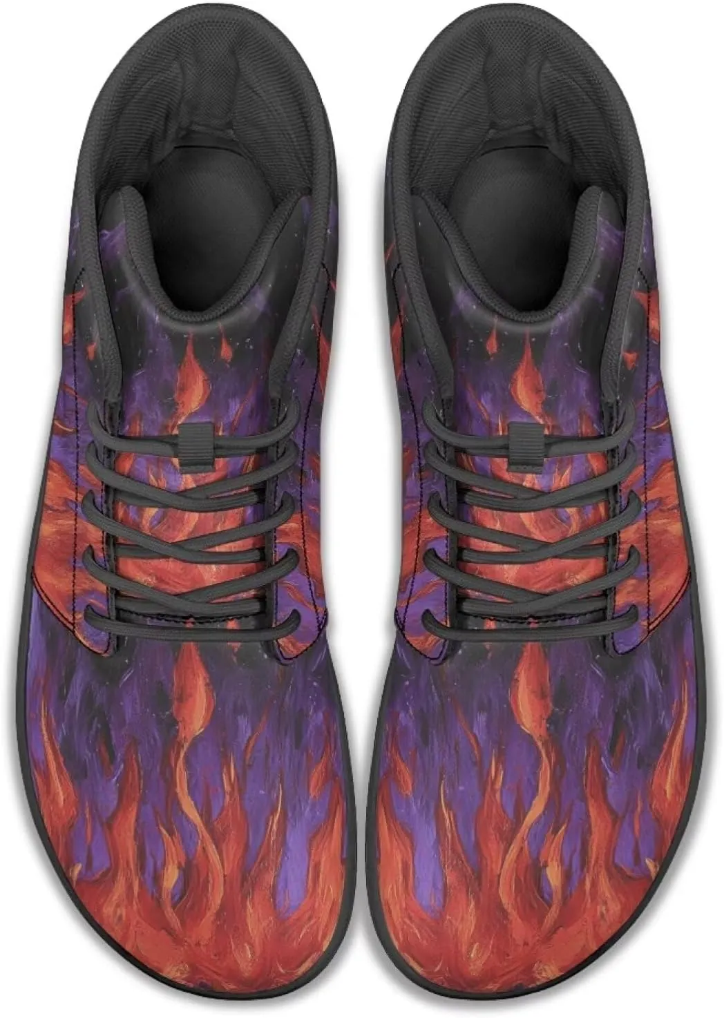 High Top Lightning Flame Pattern Zero-Drop Barefoot Shoes PU Leather Running Shoes Grounding Shoes for Men