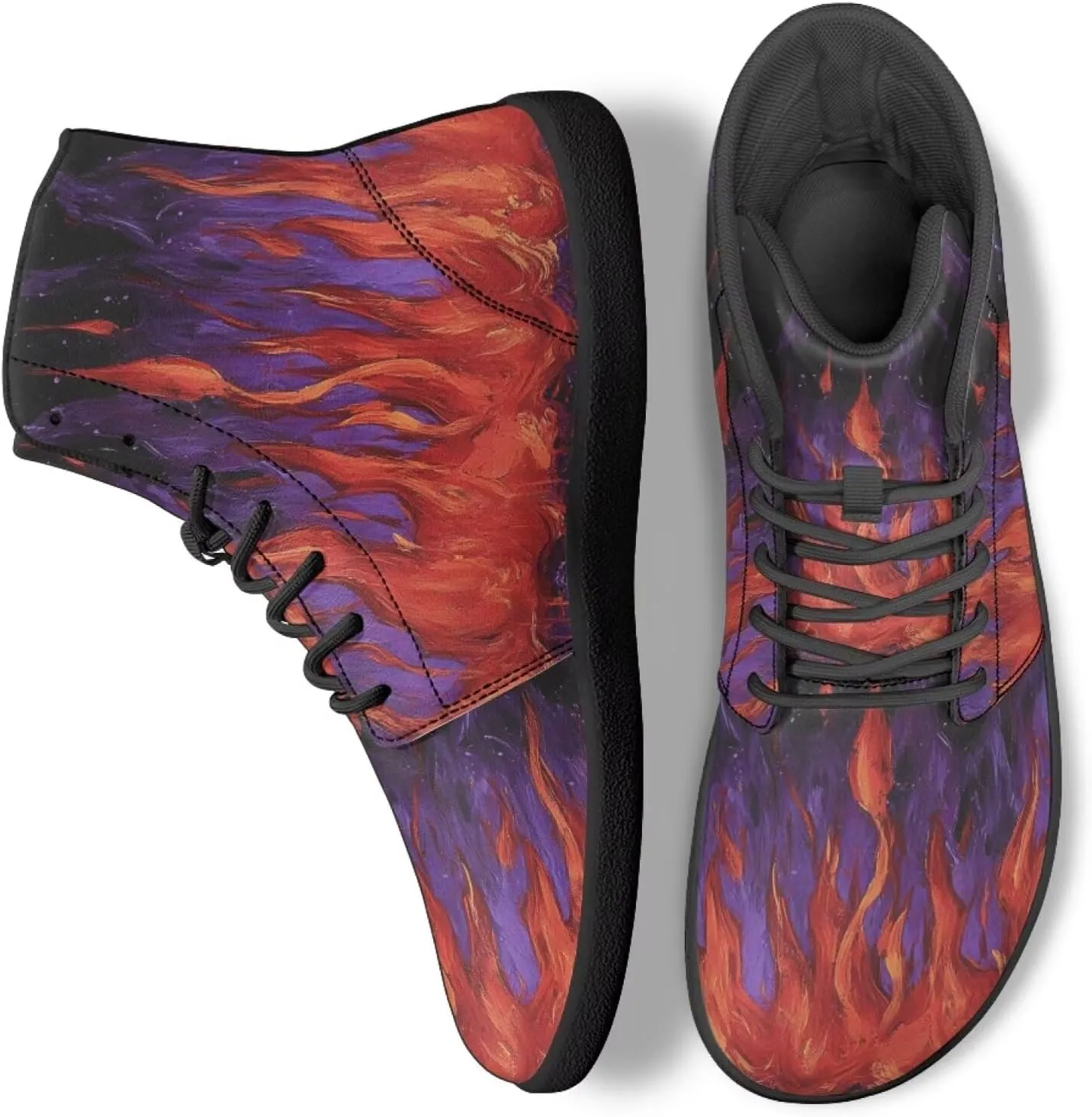 High Top Lightning Flame Pattern Zero-Drop Barefoot Shoes PU Leather Running Shoes Grounding Shoes for Men