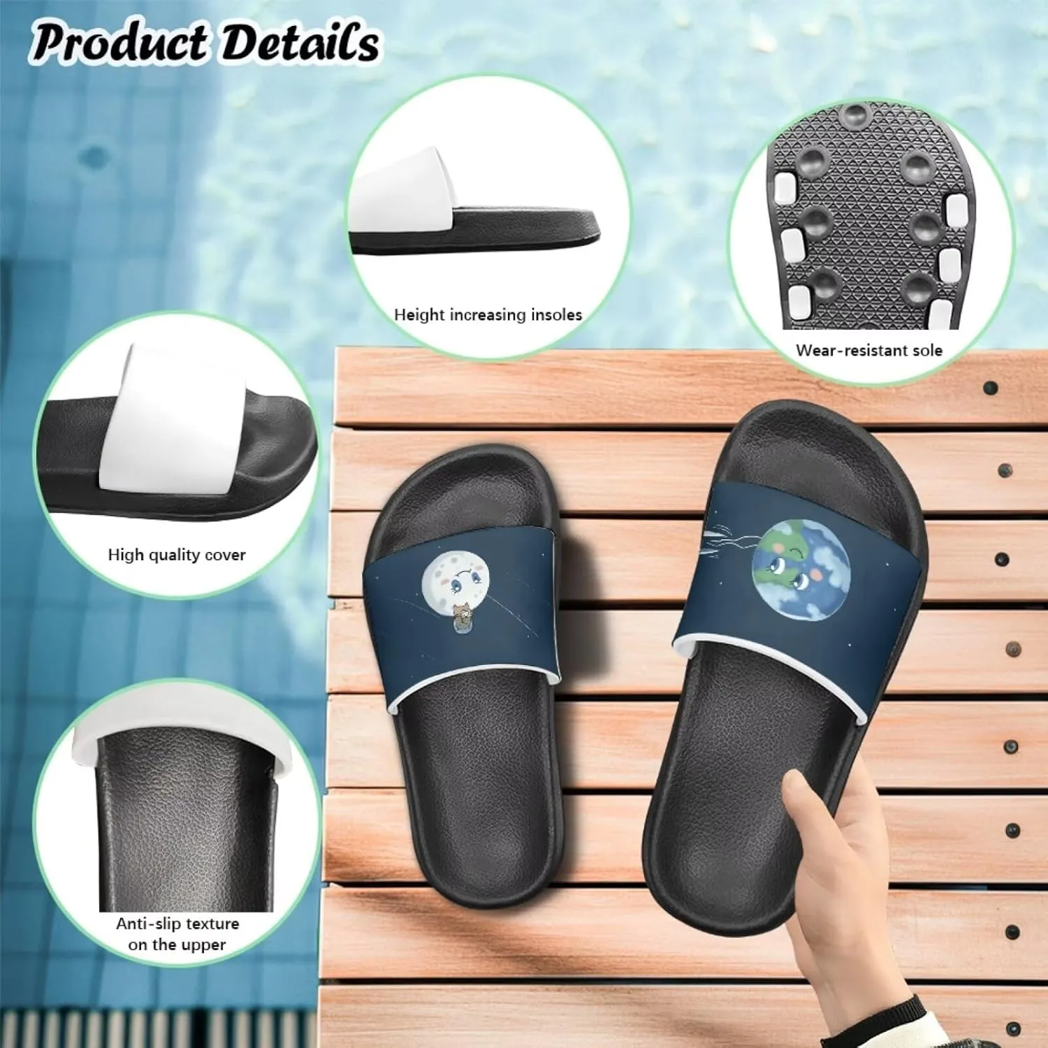 Jeiento Kids Slides Slip On Beach Sandals Anti Skid Sole Comfy Youth Boy Girl Pool Shoes Cute Cartoon Slippers for Indoor Outdoor