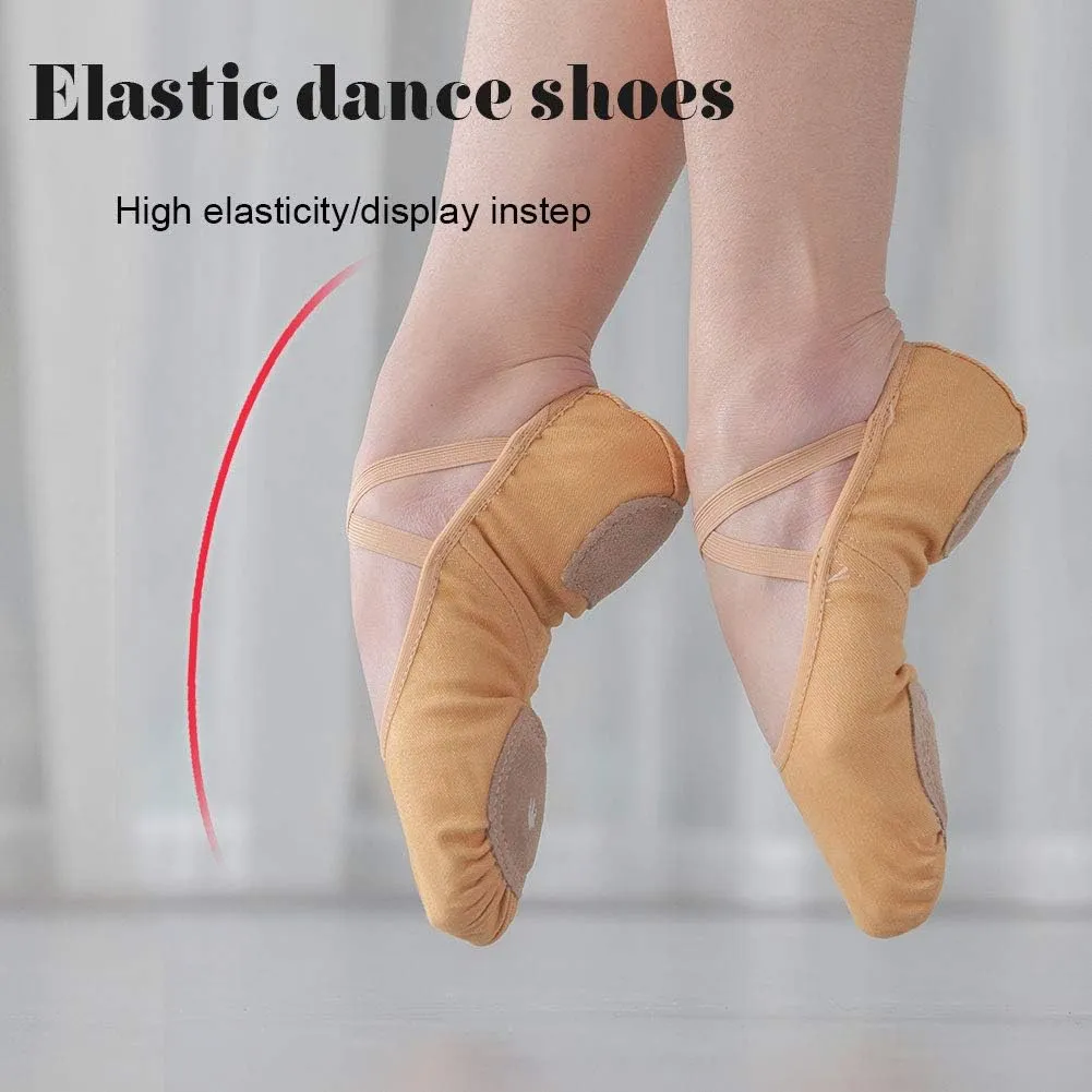 JUODVMP Stretch Canvas Ballet Shoes for Girls/Toddlers/Kids/Women Ballet Slippers Ballet Flats Yoga Dance Shoes,Model TJBL