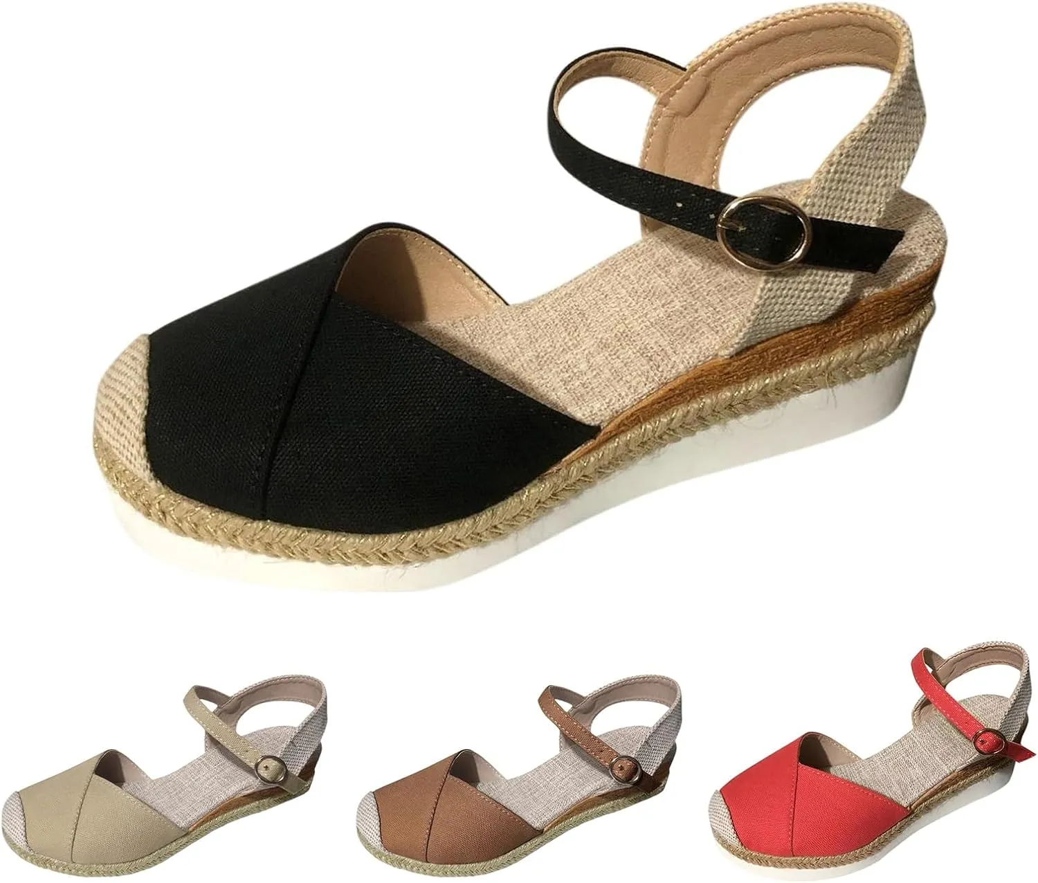 Kubbon Closed Toe Sandals Women Elastic Ankle Strap Espadrills Casual Platform Wedge Sandals Slip On Summer Sandles Outdoor Walking Shoes