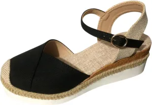 Kubbon Closed Toe Sandals Women Elastic Ankle Strap Espadrills Casual Platform Wedge Sandals Slip On Summer Sandles Outdoor Walking Shoes