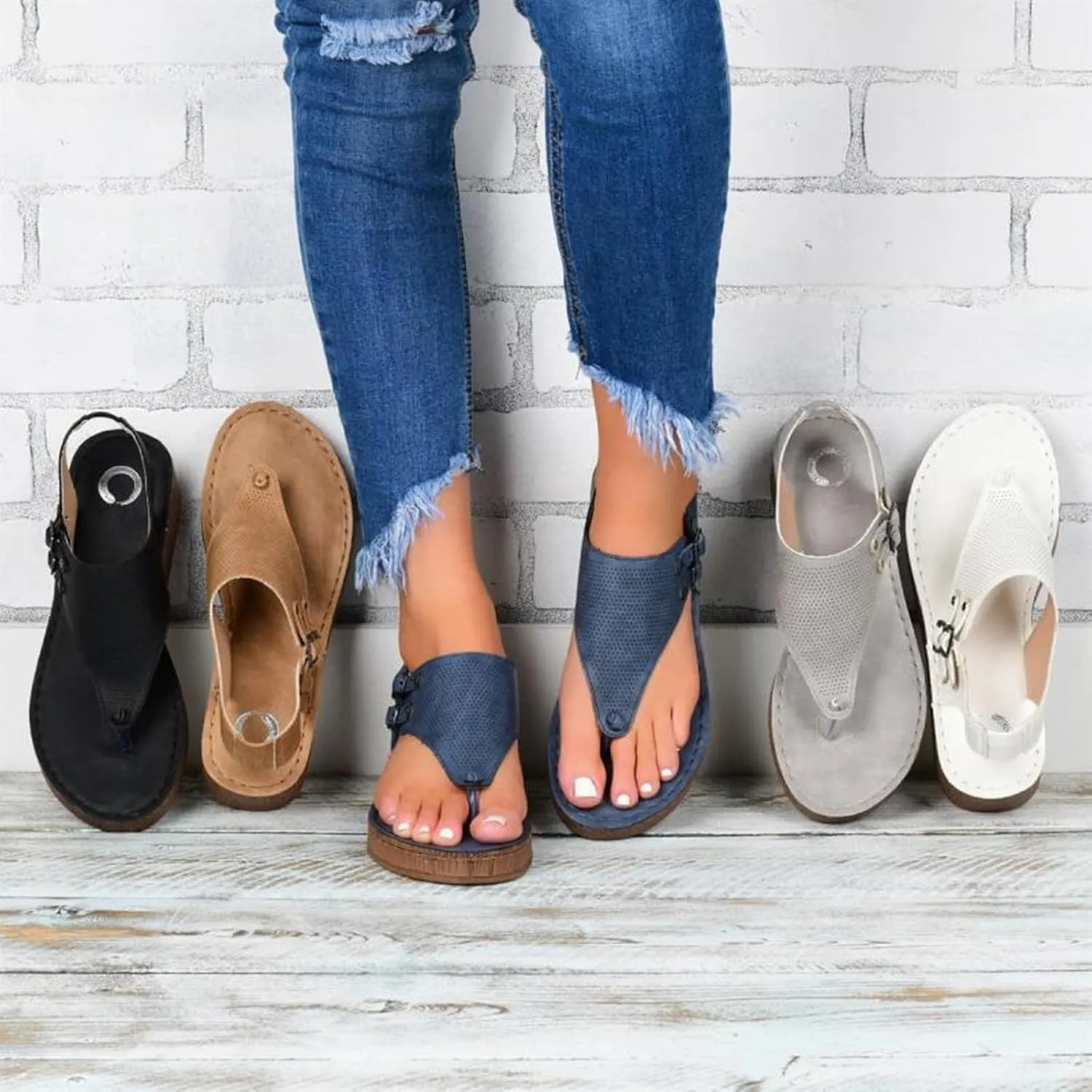 Ladmiple Sandals for Women 2023 Fashion Ankle Strap Flip Flop Sandal Casual Beach Clip Toe Slipppers Shoes Dressy Summer