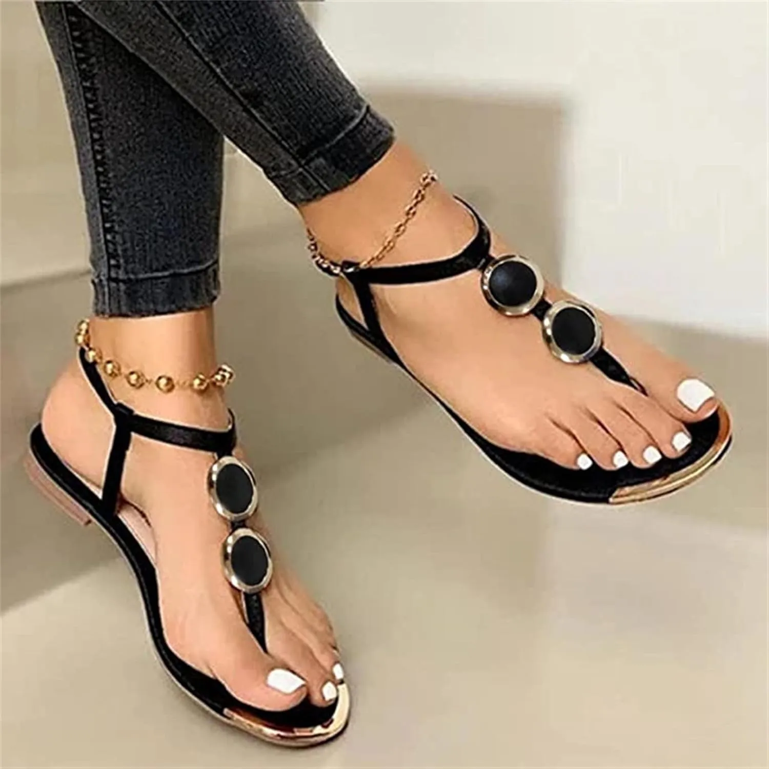Ladmiple Sandals for Women 2023 Fashion Strappy Crystal Sandals Casual Beach Party Open Toe Flats Sandal Dressy Summer