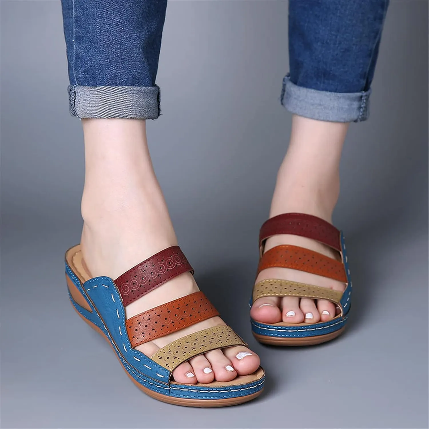 Ladmiple Sandals for Women Casual Summer 2023 Comfy Orthopedic Sandals with Arch Support Slippers Roman Open Toe Shoes