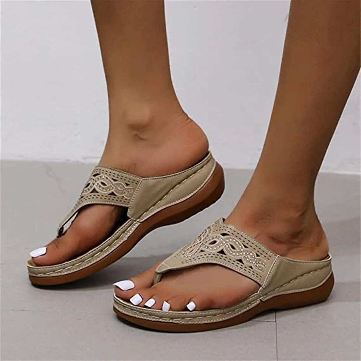 Ladmiple Sandals for Women Casual Summer Orthopedic Sandal with Arch Support Beach Travel Roman Open Toe Flip Flop Shoes
