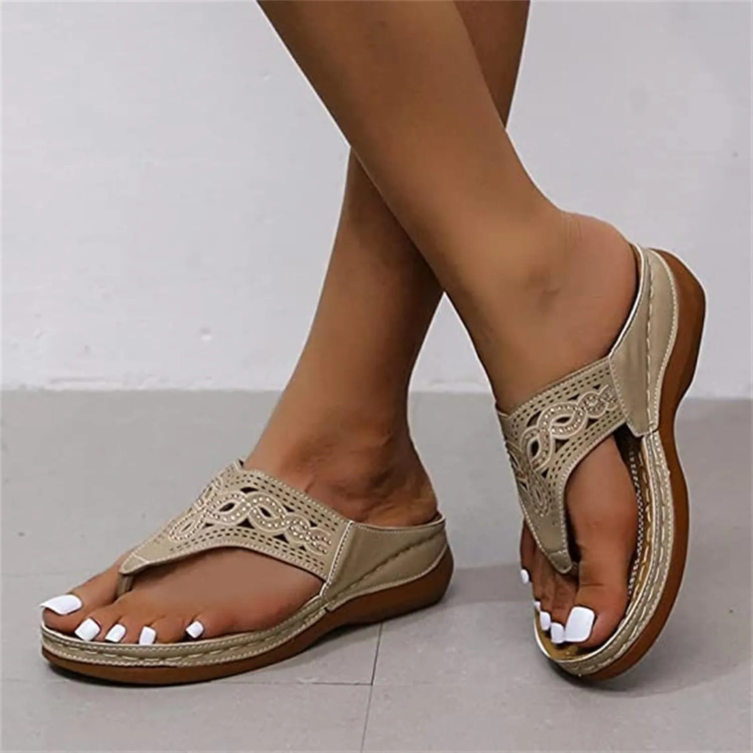 Ladmiple Sandals for Women Casual Summer Orthopedic Sandal with Arch Support Beach Travel Roman Open Toe Flip Flop Shoes