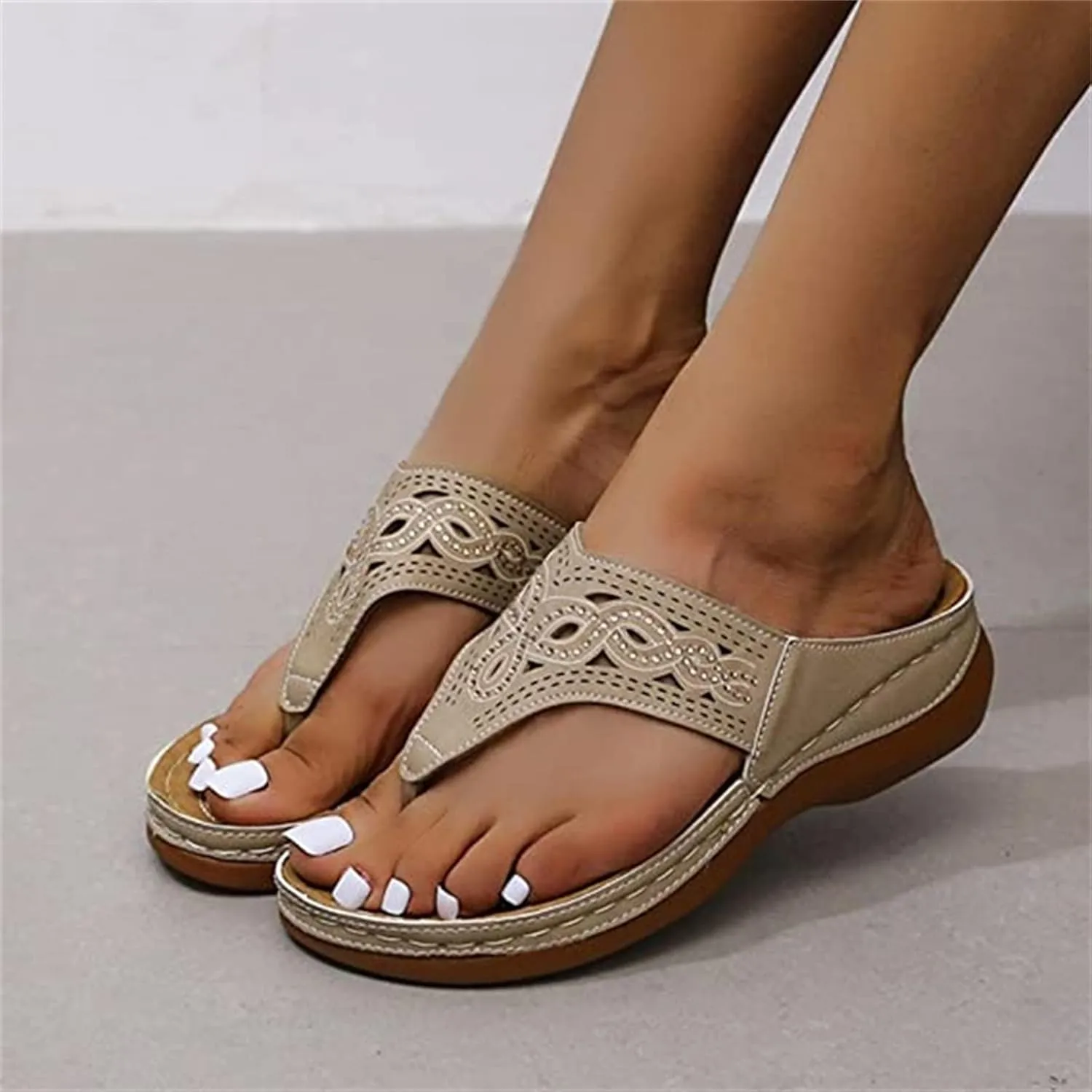 Ladmiple Sandals for Women Casual Summer Orthopedic Sandal with Arch Support Beach Travel Roman Open Toe Flip Flop Shoes