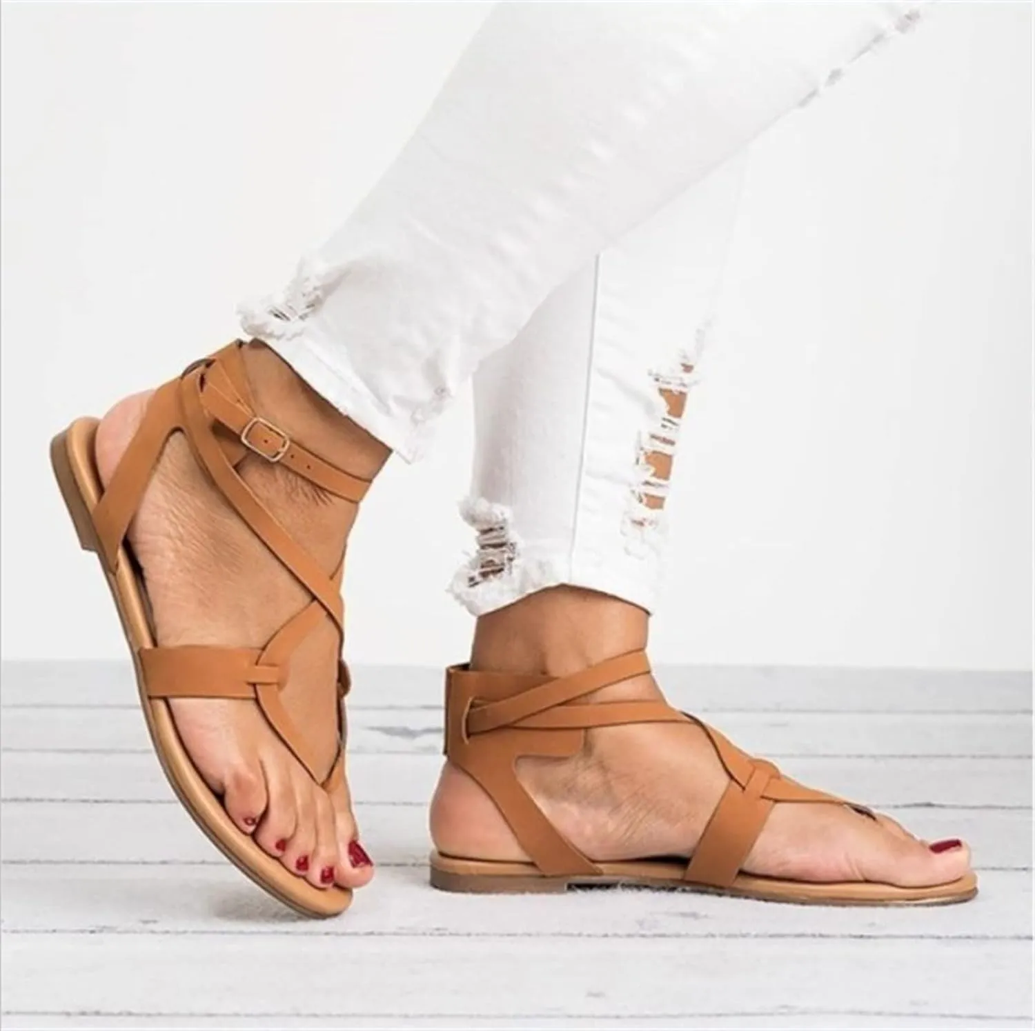 Ladmiple Sandals for Women Dressy,Womens Summer Fashion Flip Flop Gladiator Strappy Sandal Casual Roman Beach Flat Shoes