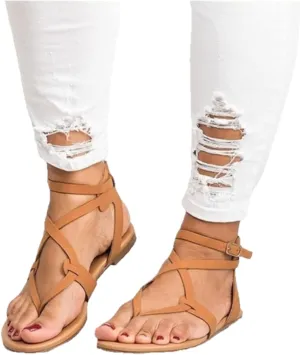 Ladmiple Sandals for Women Dressy,Womens Summer Fashion Flip Flop Gladiator Strappy Sandal Casual Roman Beach Flat Shoes