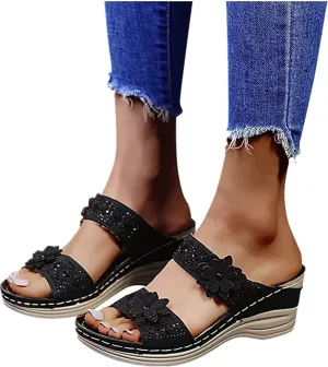 Ladmiple Sandals Women Fashion Dressy Wedge Orthotic Flip Flops with Arch Support Summer Orthopedic Slippers Slides