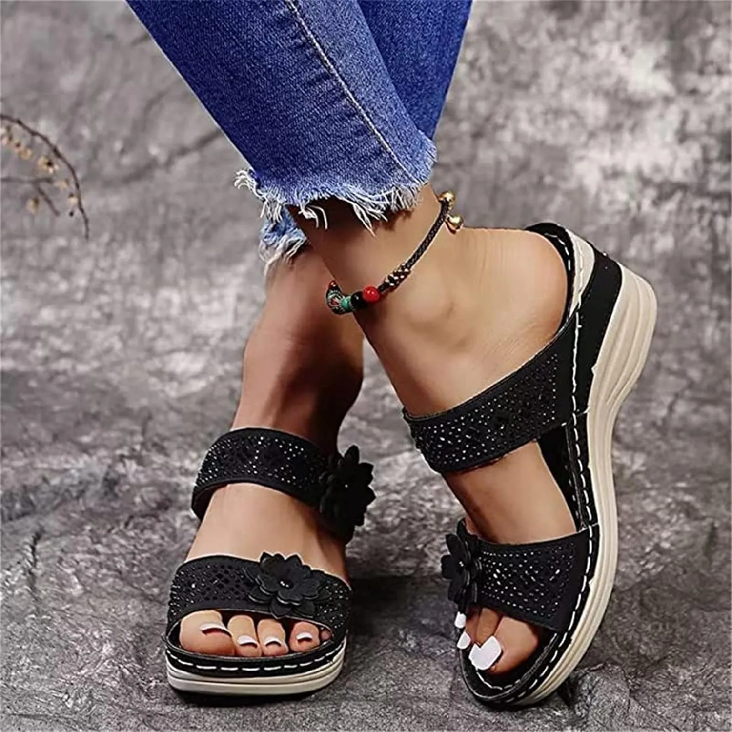 Ladmiple Sandals Women Fashion Dressy Wedge Orthotic Flip Flops with Arch Support Summer Orthopedic Slippers Slides