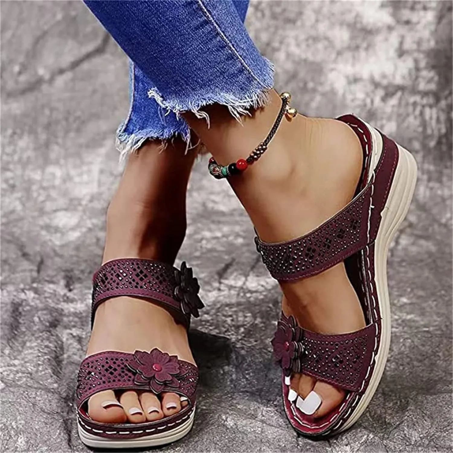 Ladmiple Sandals Women Fashion Dressy Wedge Orthotic Flip Flops with Arch Support Summer Orthopedic Slippers Slides