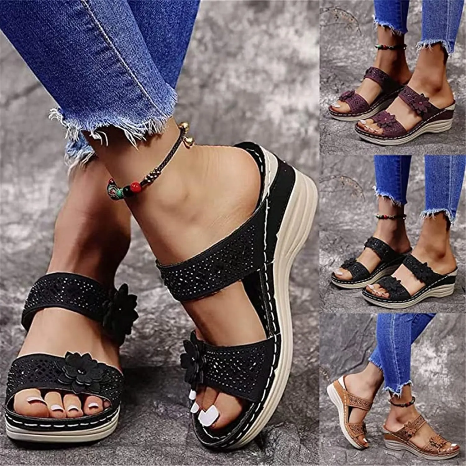 Ladmiple Sandals Women Fashion Dressy Wedge Orthotic Flip Flops with Arch Support Summer Orthopedic Slippers Slides