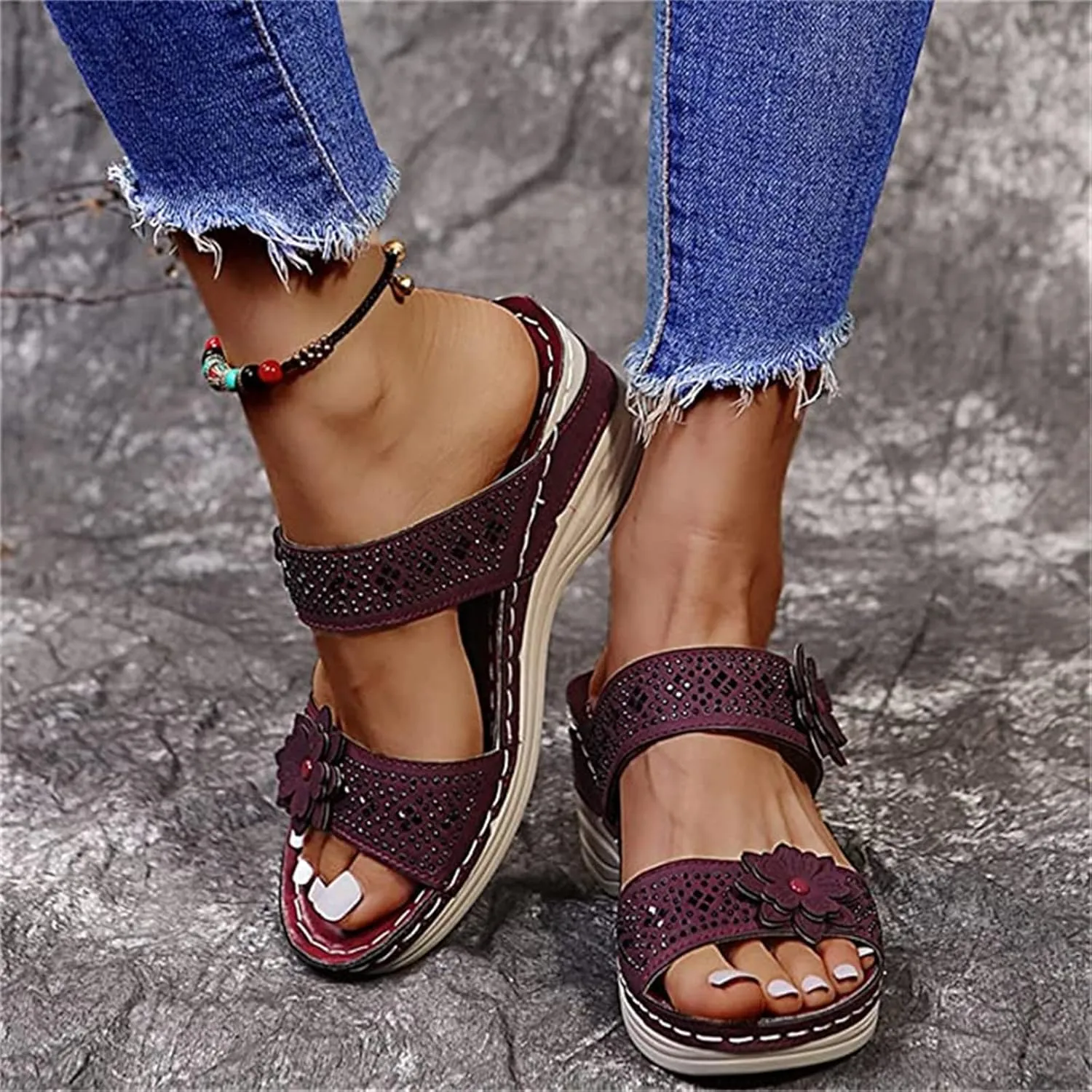 Ladmiple Sandals Women Fashion Dressy Wedge Orthotic Flip Flops with Arch Support Summer Orthopedic Slippers Slides