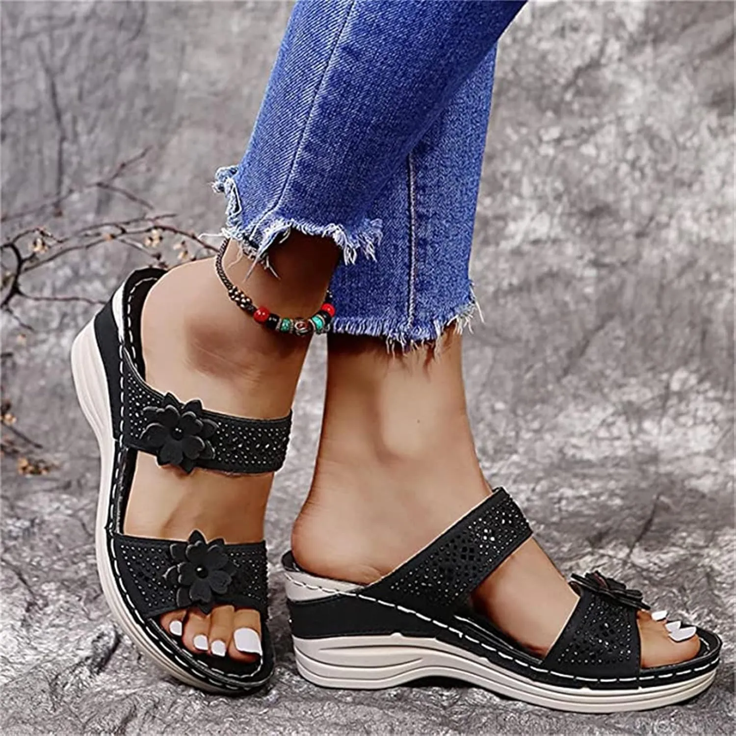 Ladmiple Sandals Women Fashion Dressy Wedge Orthotic Flip Flops with Arch Support Summer Orthopedic Slippers Slides