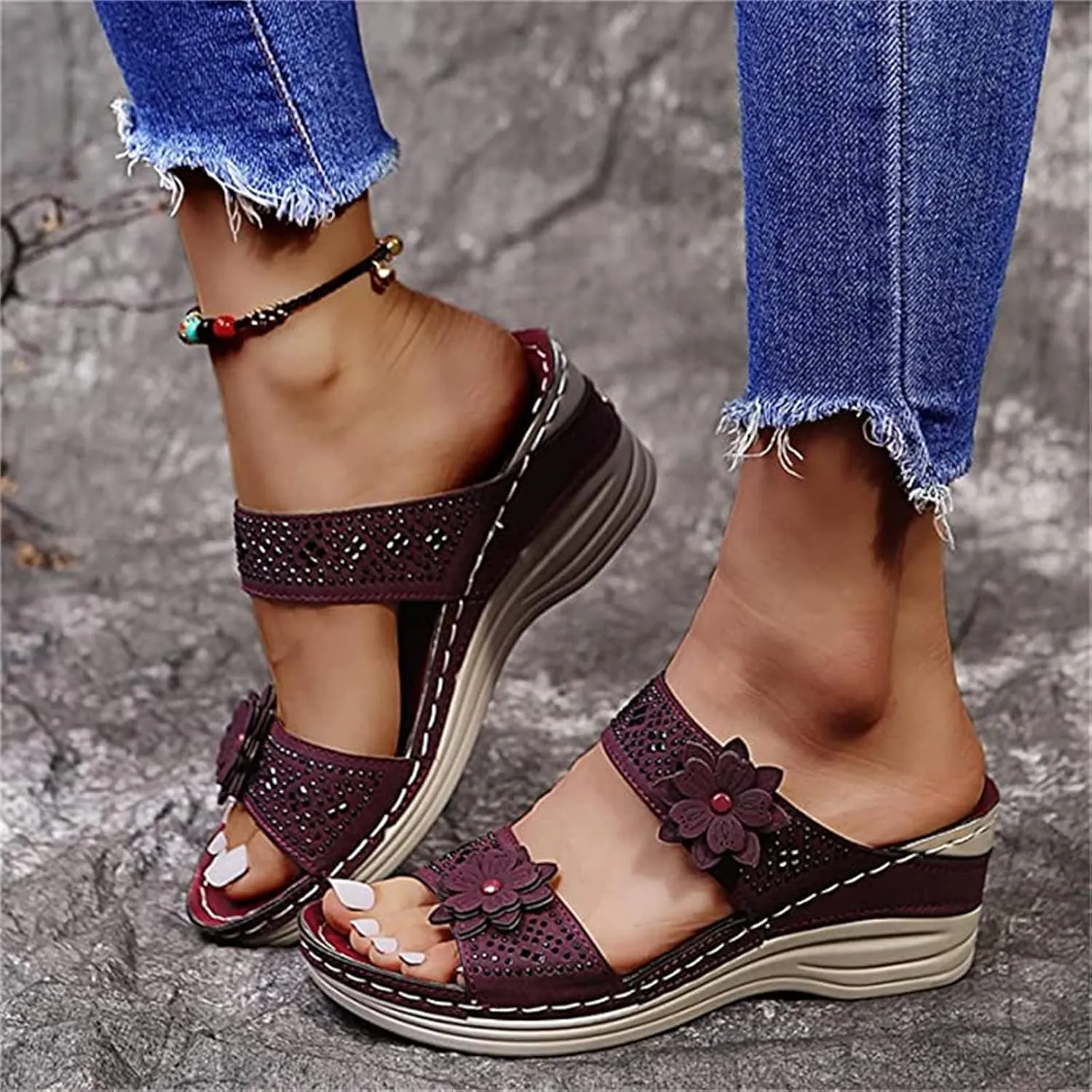 Ladmiple Sandals Women Fashion Dressy Wedge Orthotic Flip Flops with Arch Support Summer Orthopedic Slippers Slides